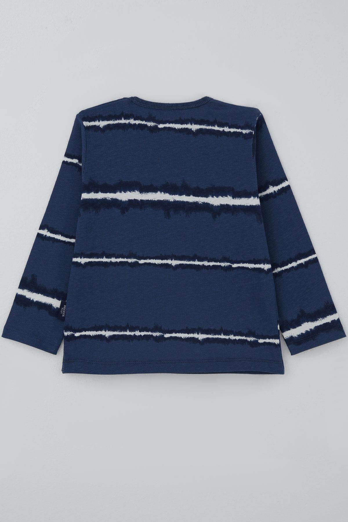 Breeze Erkek Bebek Uzun Kollu Tişört Patlı Batik Çizgi Desenli Lacivert (9 Ay-3 Yaş)
