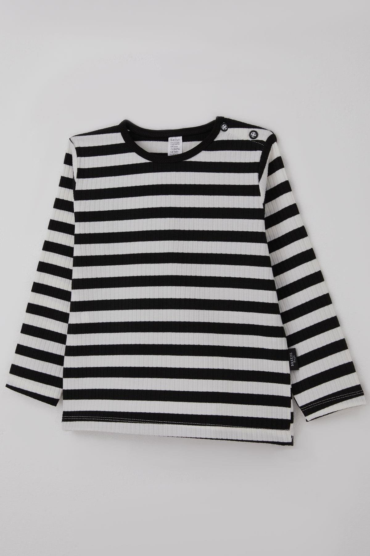 Breeze Erkek Bebek Uzun Kollu Tişört Patlı Çizgili Siyah (9 Ay-3 Yaş)