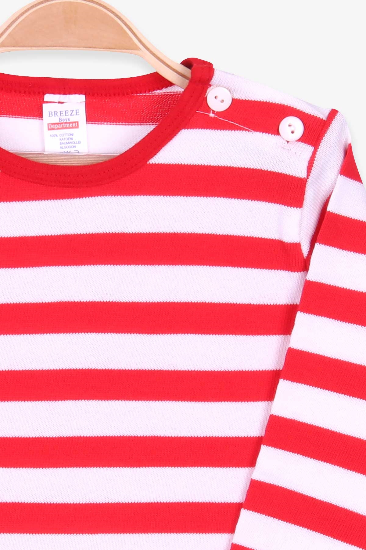 Breeze Erkek Bebek Uzun Kollu Tişört Patlı Çizgili Kırmızı (9 Ay-3 Yaş)