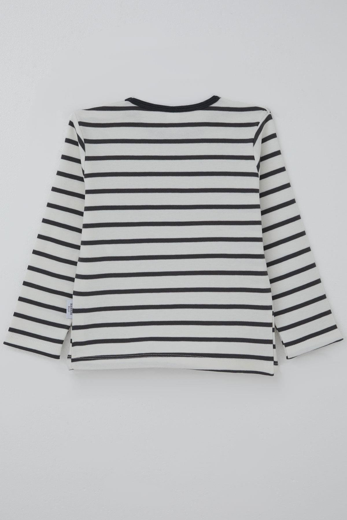 Breeze Erkek Bebek Uzun Kollu Tişört Patlı Çizgili Ekru (9 Ay-3 Yaş)
