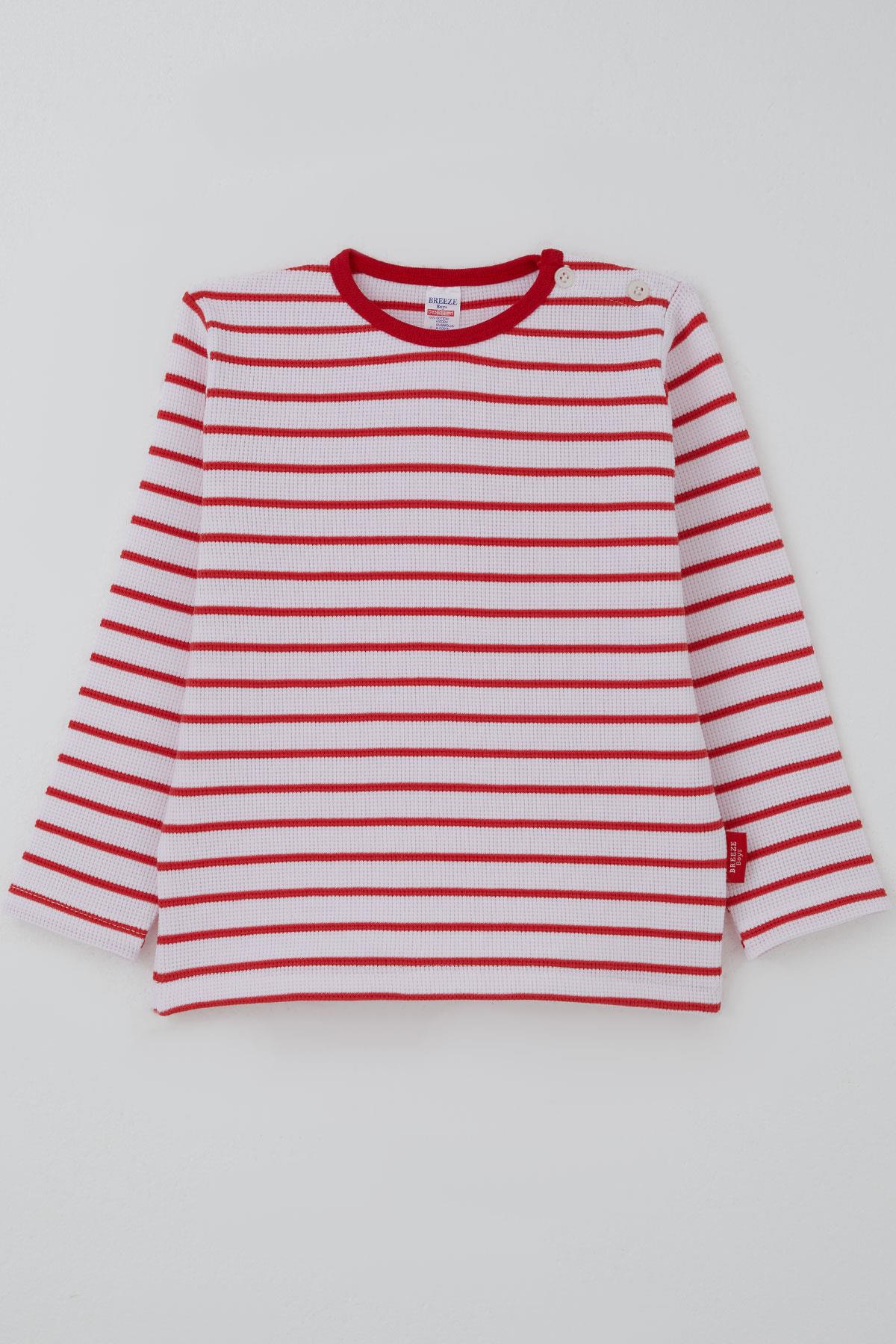 Breeze Erkek Bebek Uzun Kollu Tişört Patlı Çizgili Beyaz (9 Ay-3 Yaş)