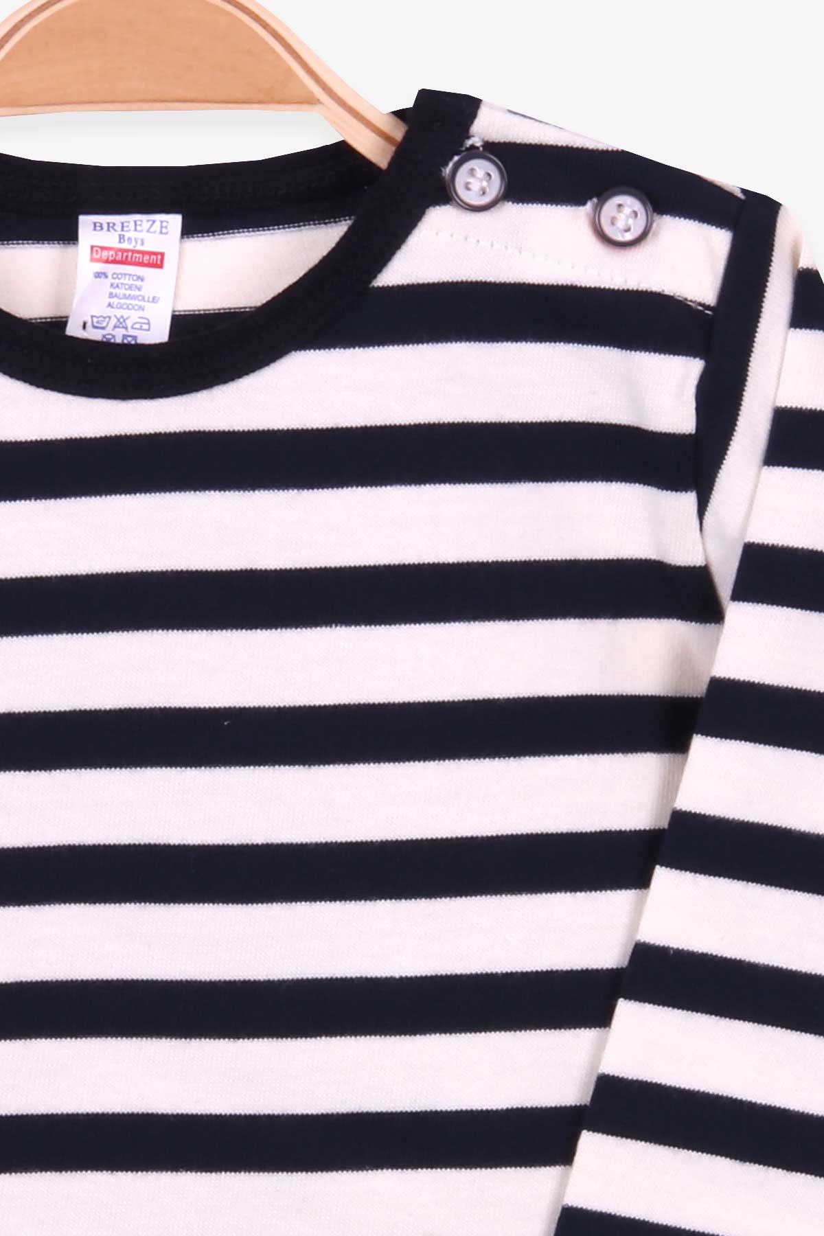 Breeze Erkek Bebek Uzun Kollu Tişört Patlı Çizgili Lacivert (9 Ay-3 Yaş)