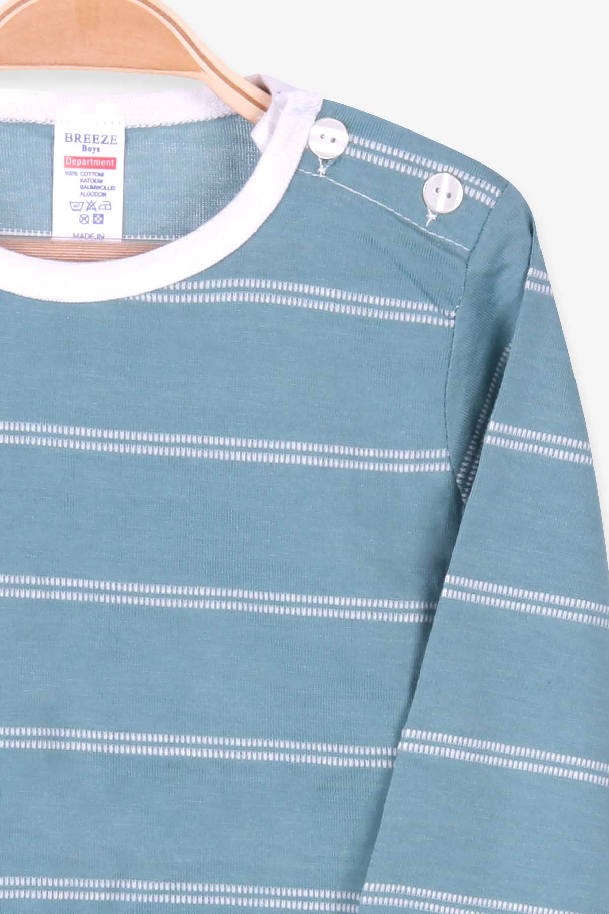 Breeze Erkek Bebek Uzun Kollu Tişört Patlı Çizgili Mint Yeşili (9 Ay-3 Yaş)