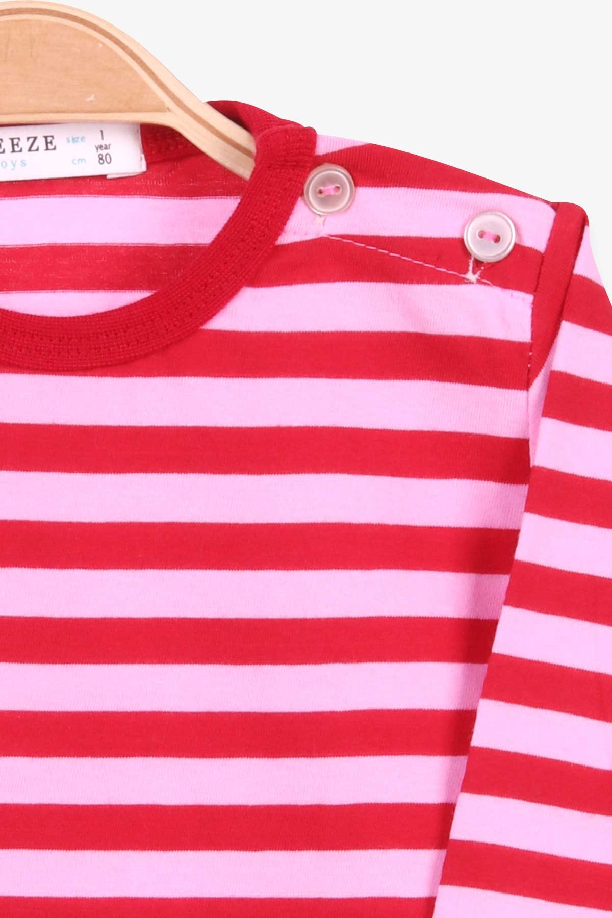 Breeze Erkek Bebek Uzun Kollu Tişört Patlı Çizgili Kırmızı (9 Ay-3 Yaş)