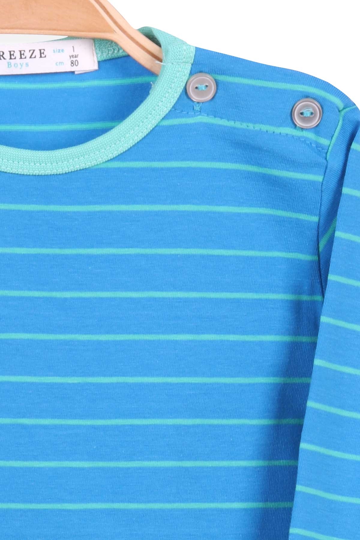 Breeze Erkek Bebek Uzun Kollu Tişört Patlı Çizgili Mavi (9 Ay-3 Yaş)
