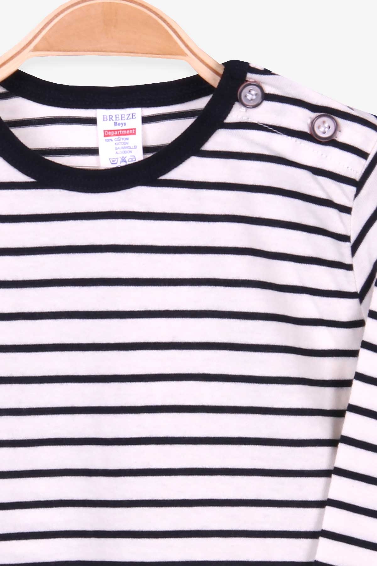 Breeze Erkek Bebek Uzun Kollu Tişört Patlı Çizgili Ekru (9 Ay-3 Yaş)