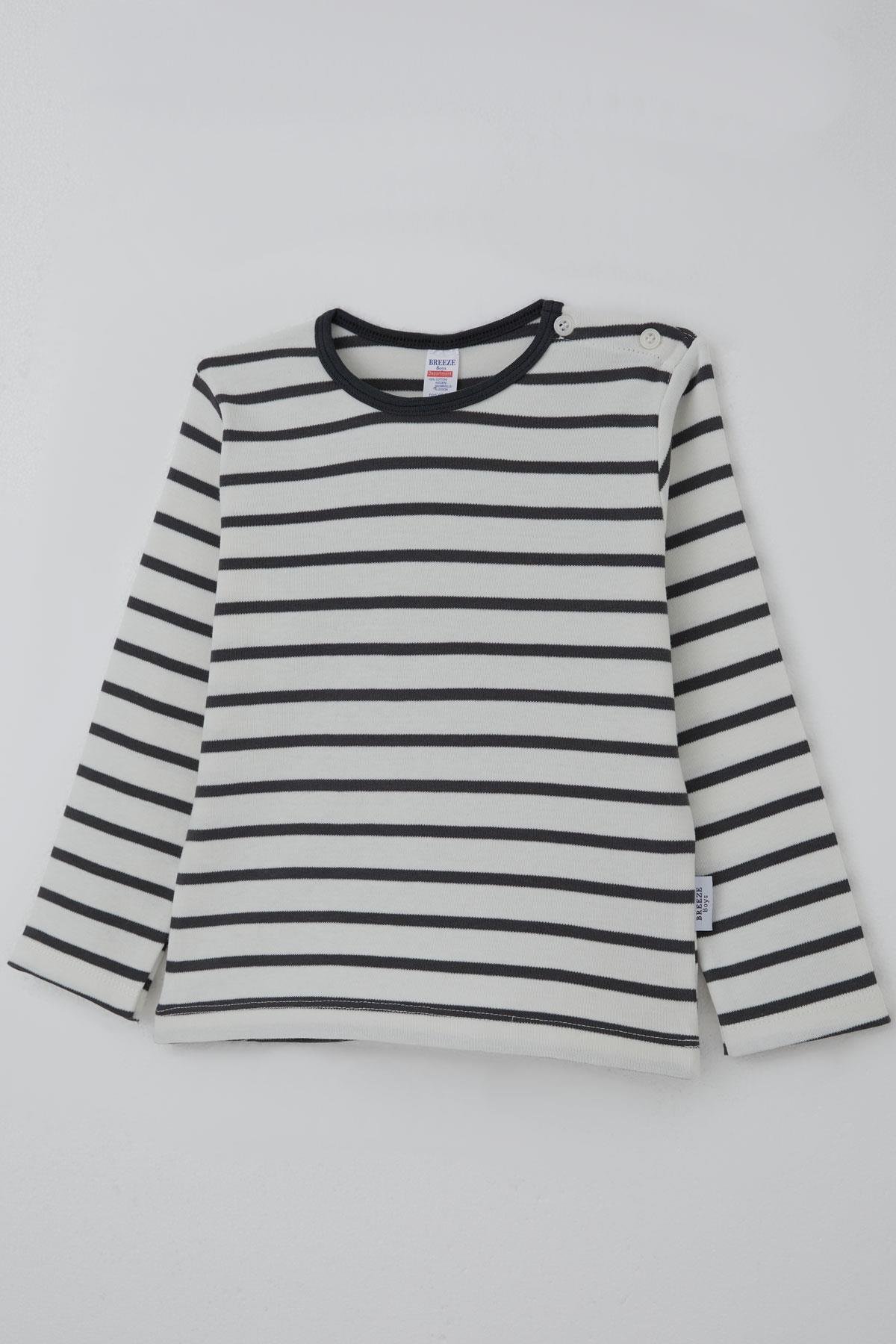 Breeze Erkek Bebek Uzun Kollu Tişört Patlı Çizgili Ekru (9 Ay-3 Yaş)