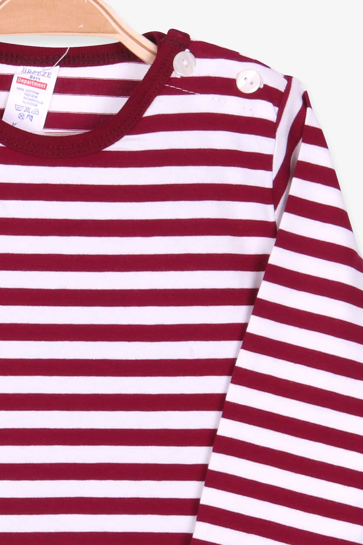 Breeze Erkek Bebek Uzun Kollu Tişört Patlı Çizgili Bordo (9 Ay-3 Yaş)