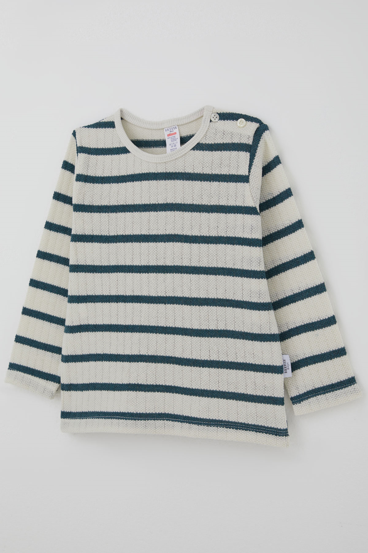Breeze Erkek Bebek Uzun Kollu Tişört Patlı Çizgili Ekru (9 Ay - 3 Yaş)