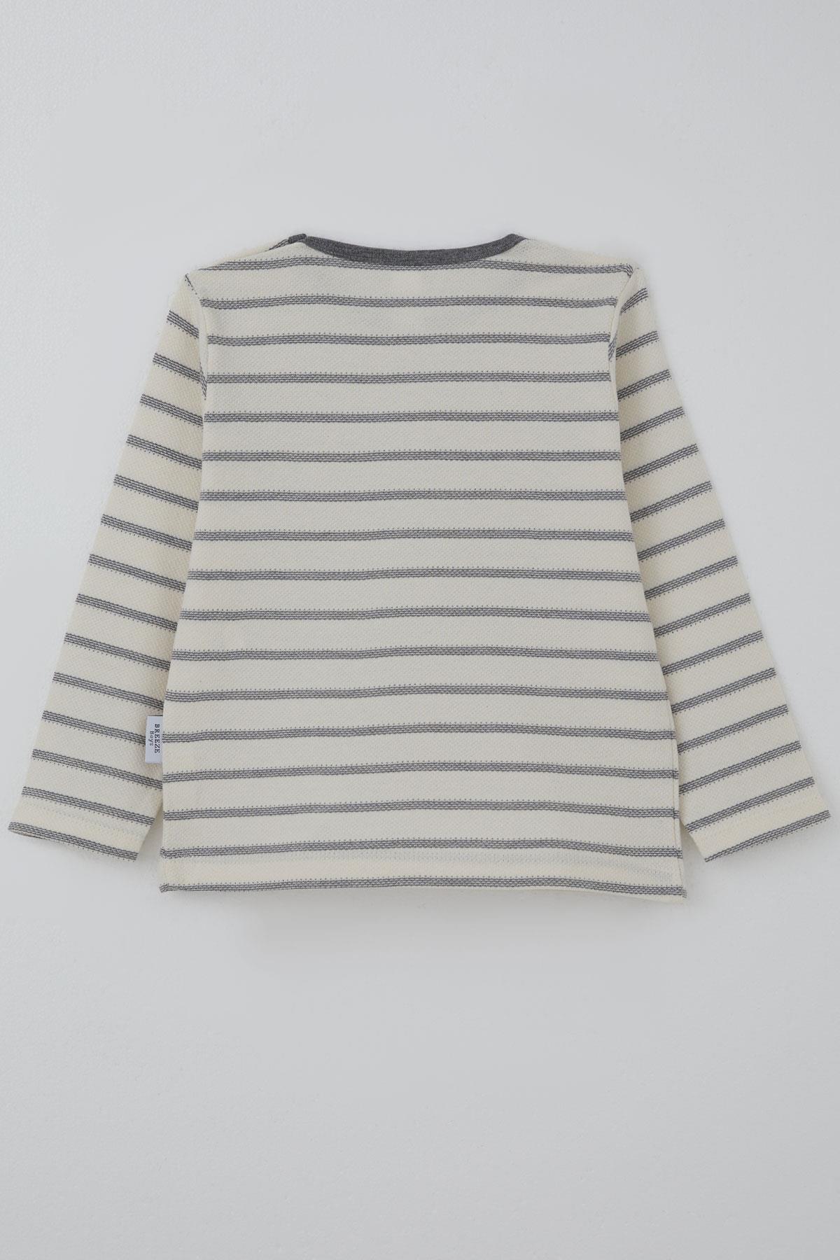 Breeze Erkek Bebek Uzun Kollu Tişört Patlı Minimal Çizgili Ekru (9 Ay-3 Yaş)