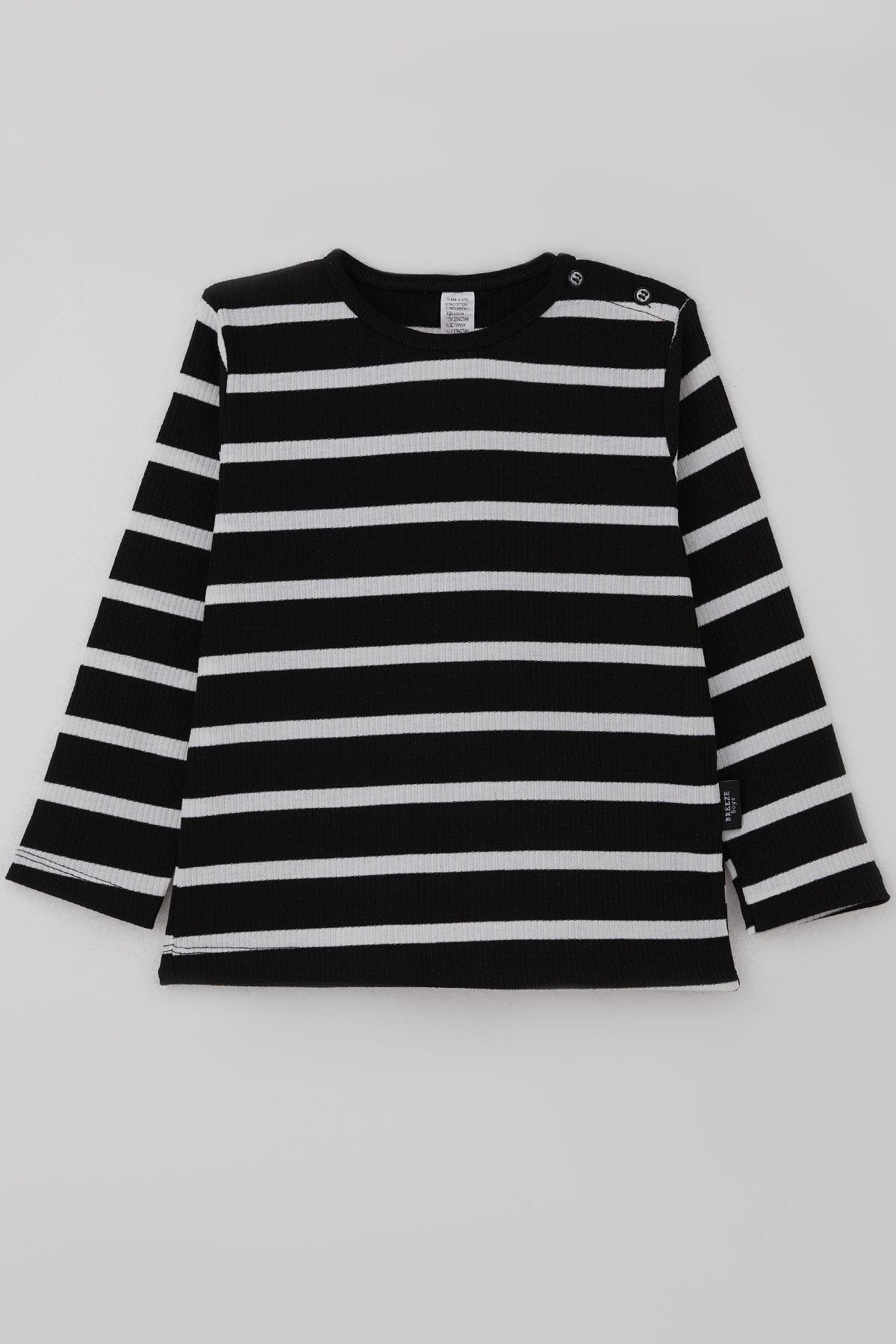 Breeze Erkek Bebek Uzun Kollu Tişört Patlı Çizgili Siyah (9 Ay-3 Yaş)
