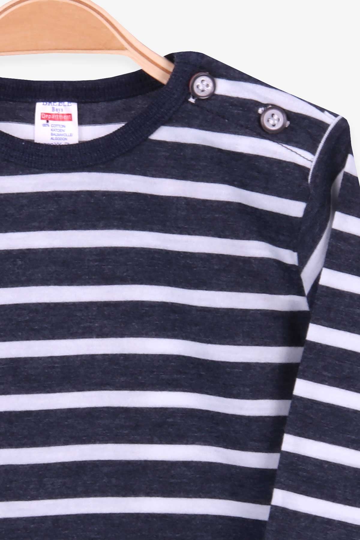 Breeze Erkek Bebek Uzun Kollu Tişört Patlı Çizgili Lacivert (9 Ay-3 Yaş)