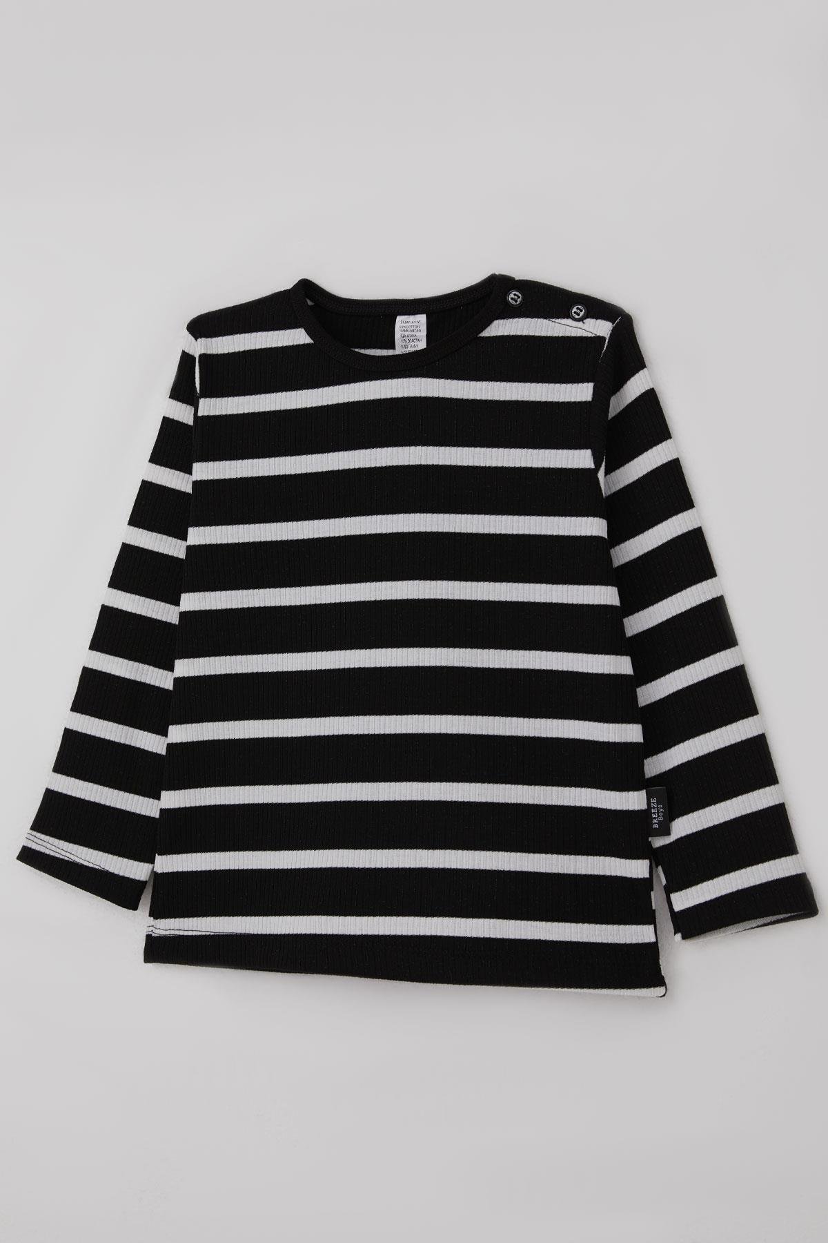 Breeze Erkek Bebek Uzun Kollu Tişört Patlı Çizgili Siyah (9 Ay-3 Yaş)