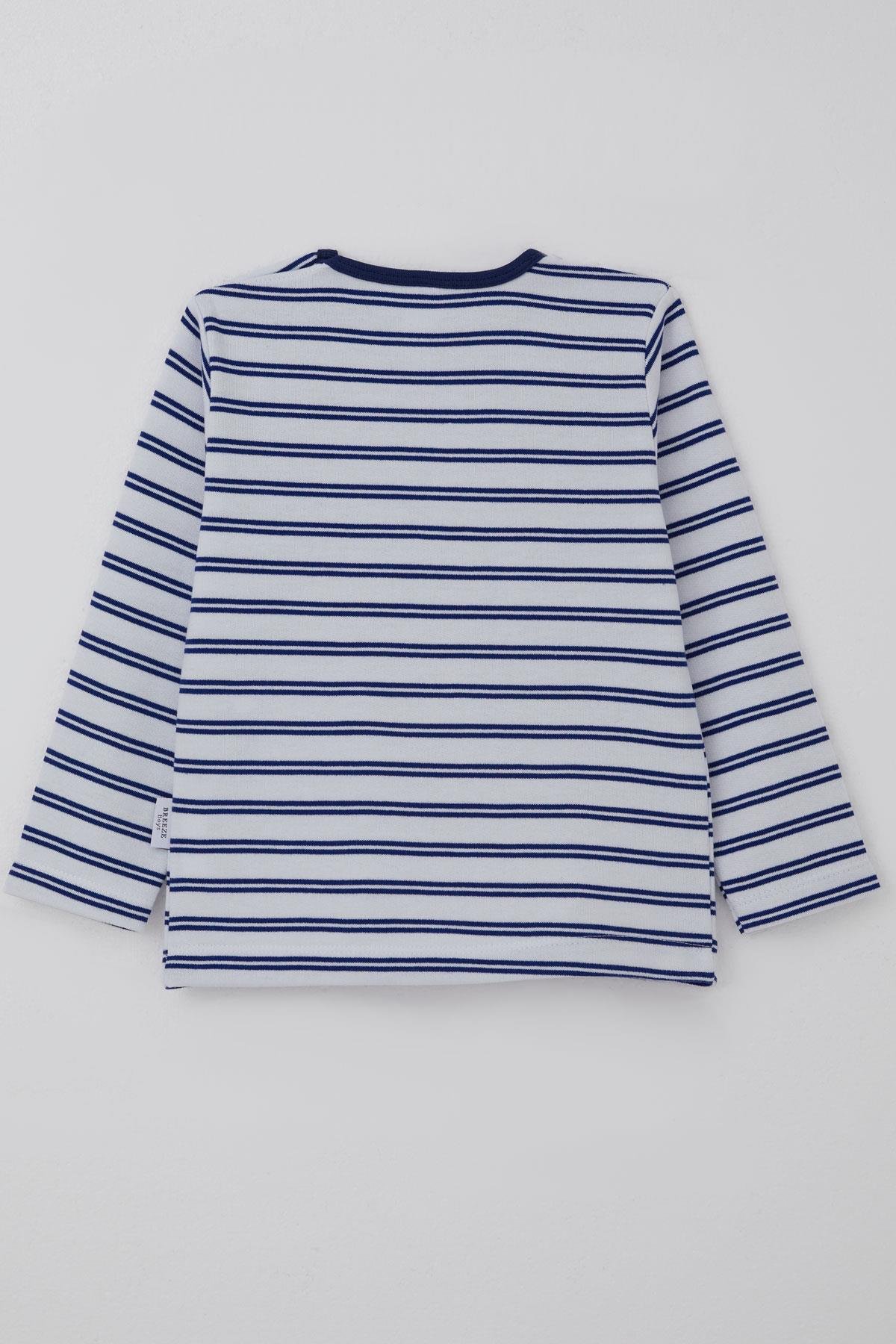 Breeze Erkek Bebek Uzun Kollu Tişört Patlı Çizgili Beyaz (9 Ay-3 Yaş)