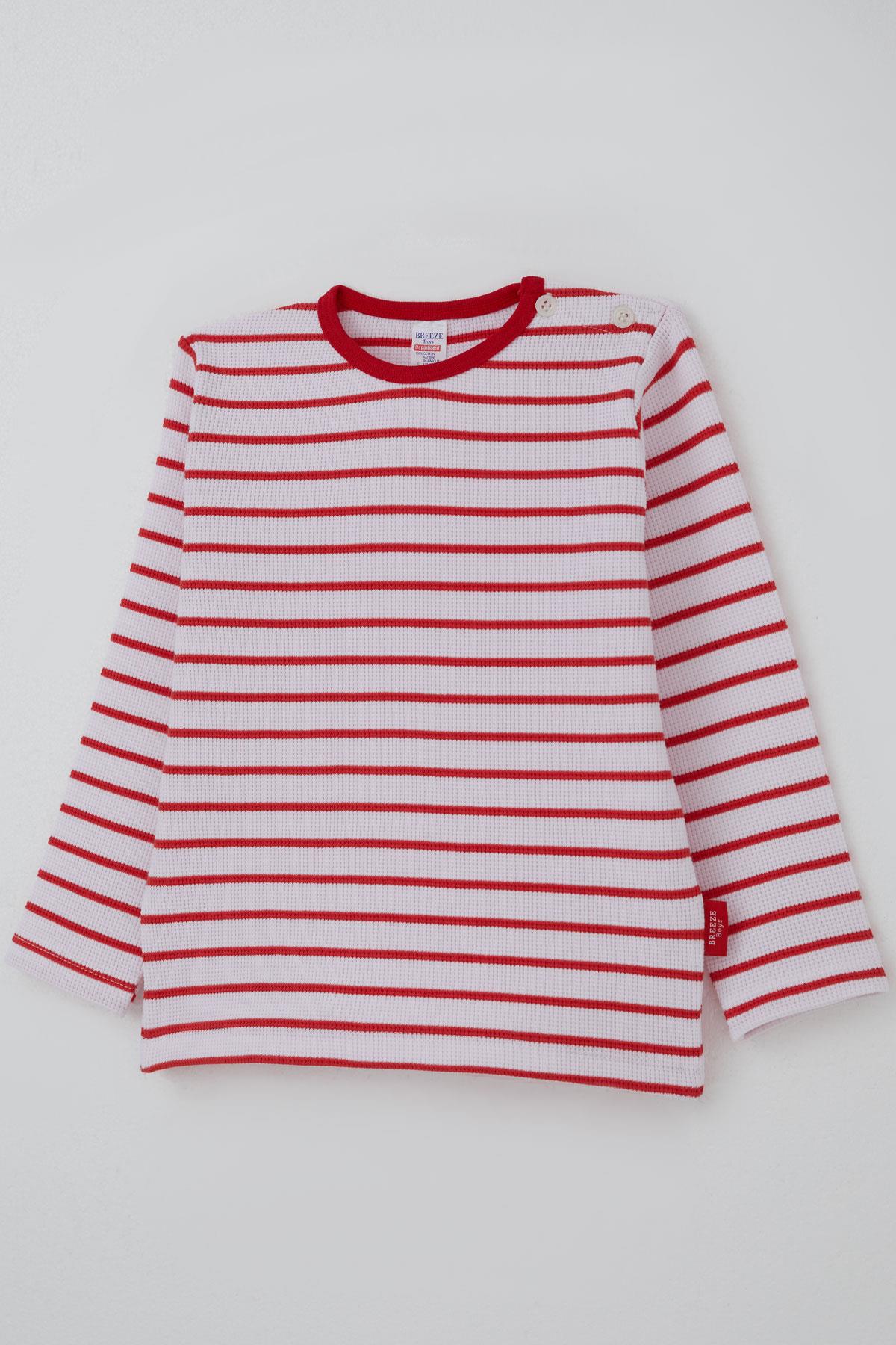 Breeze Erkek Bebek Uzun Kollu Tişört Patlı Çizgili Beyaz (9 Ay-3 Yaş)