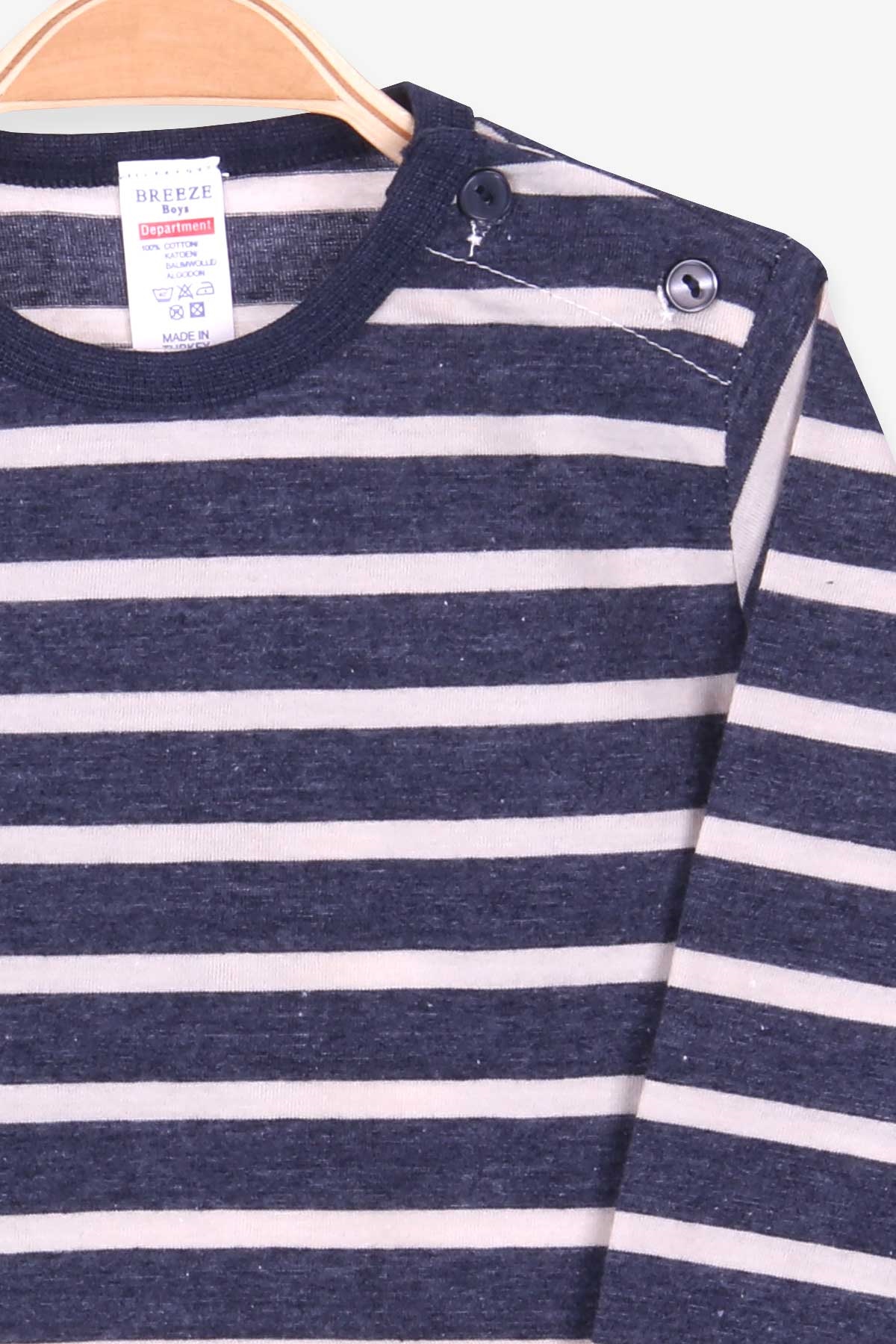 Breeze Erkek Bebek Uzun Kollu Tişört Patlı Çizgili İndigo (9 Ay-3 Yaş)