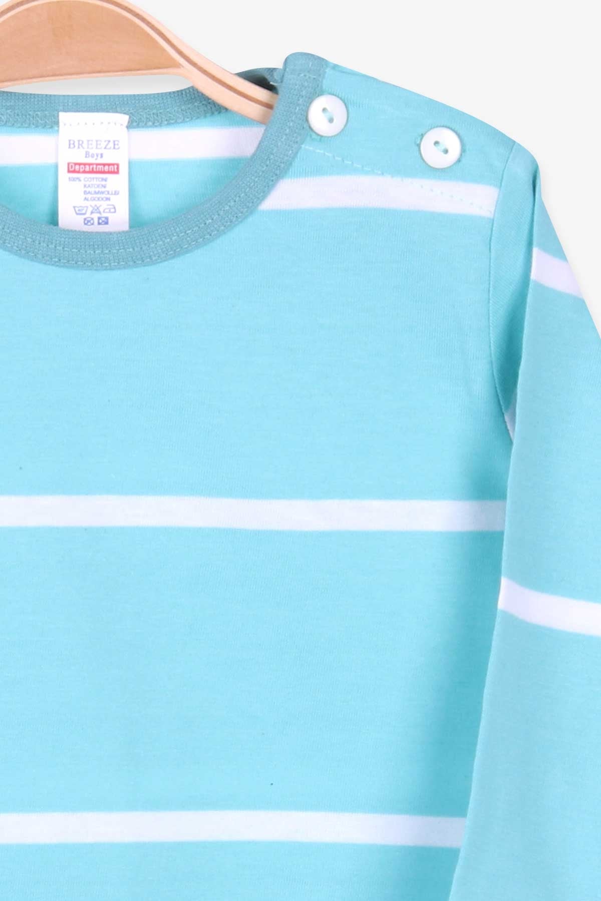 Breeze Erkek Bebek Uzun Kollu Tişört Patlı Çizgili Turkuaz (9 Ay-3 Yaş)