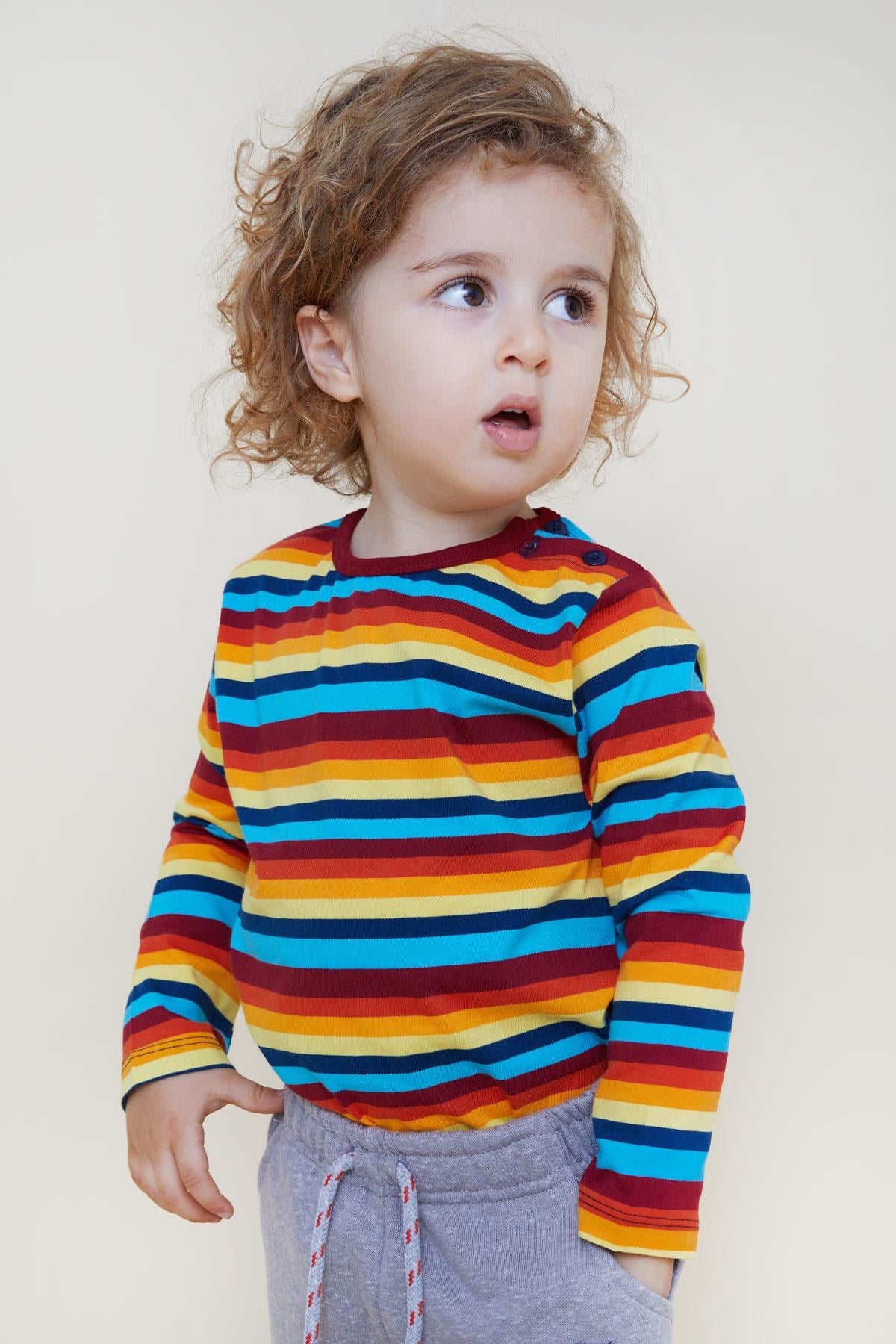 Breeze Erkek Bebek Uzun Kollu Tişört Patlı Renkli Çizgili Karışık Renk (9 Ay-3 Yaş)