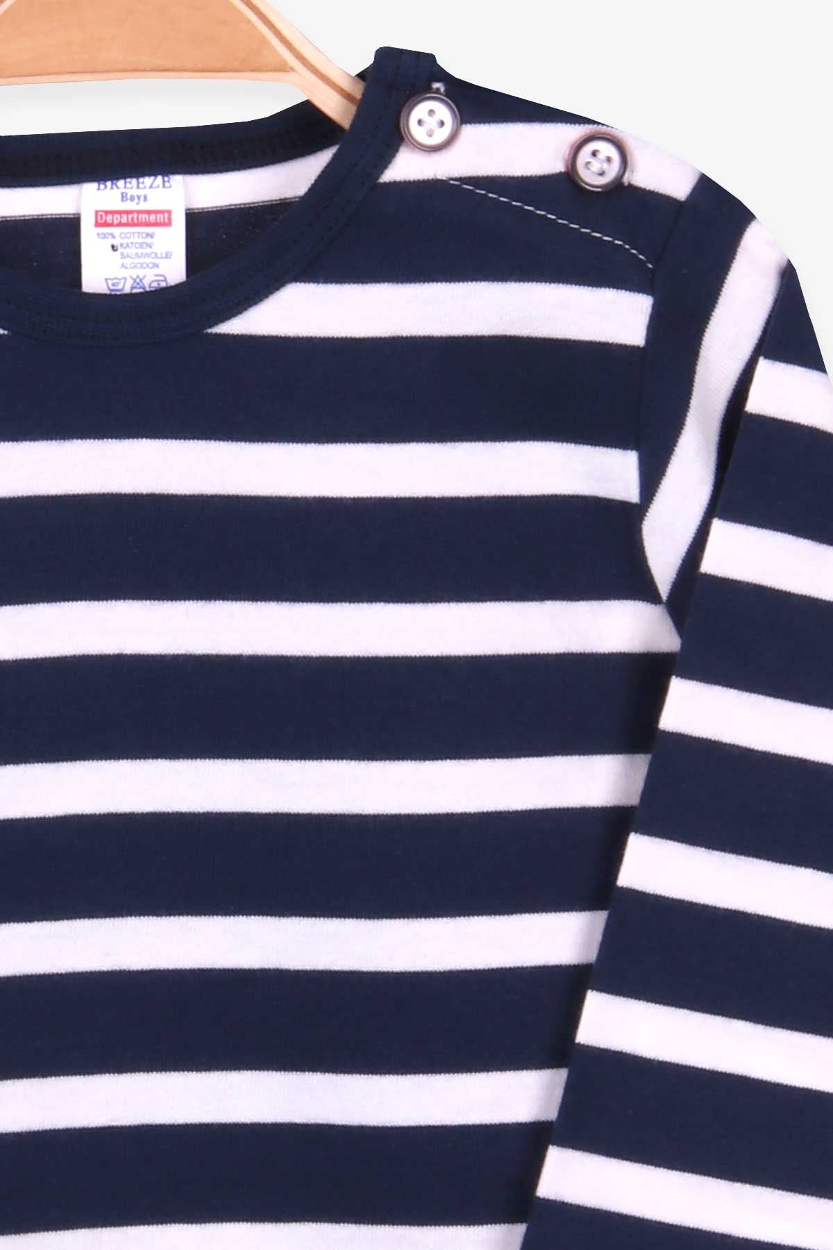 Breeze Erkek Bebek Uzun Kollu Tişört Patlı Çizgili Koyu Mavi (9 Ay-3 Yaş)