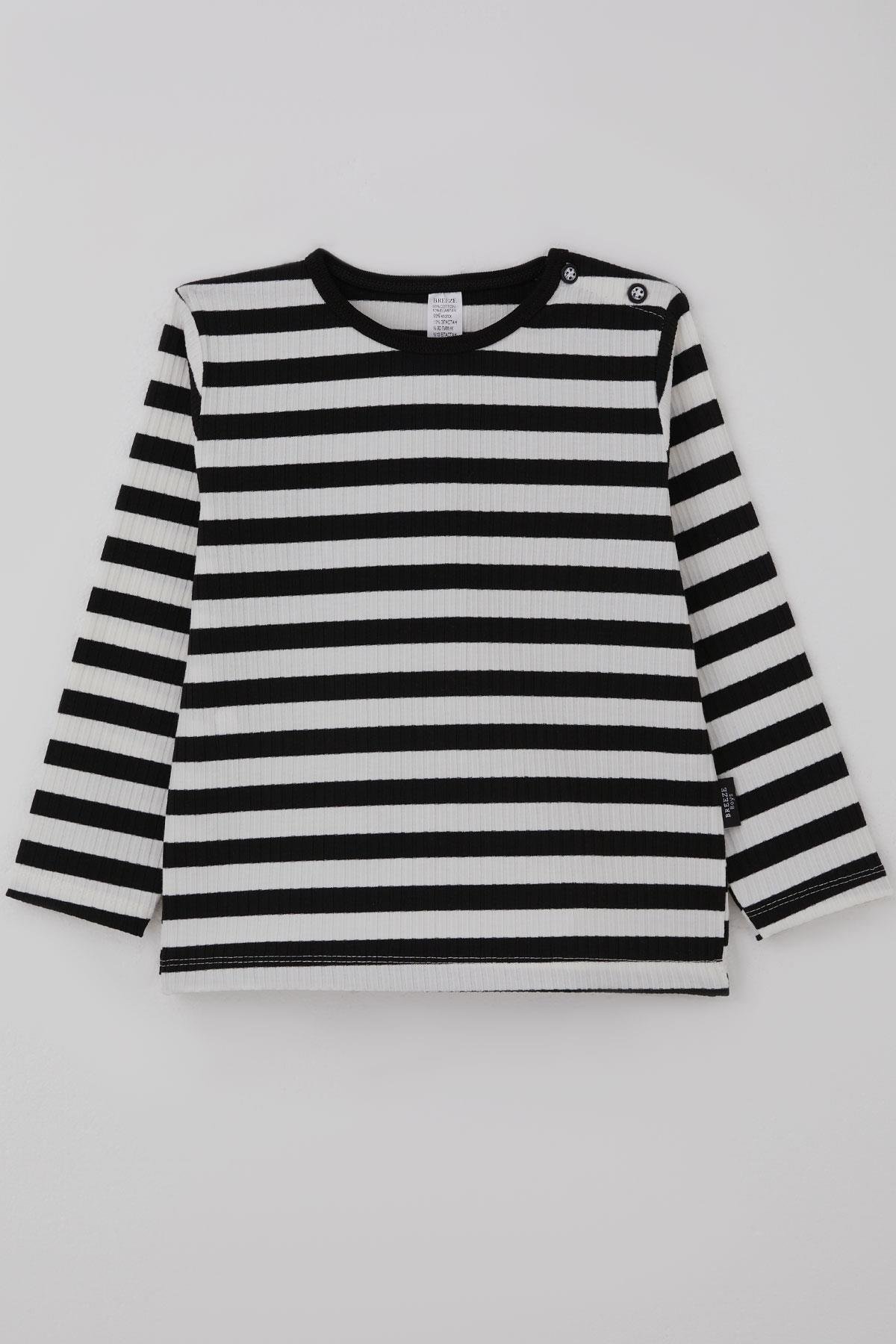 Breeze Erkek Bebek Uzun Kollu Tişört Patlı Çizgili Siyah (9 Ay-3 Yaş)