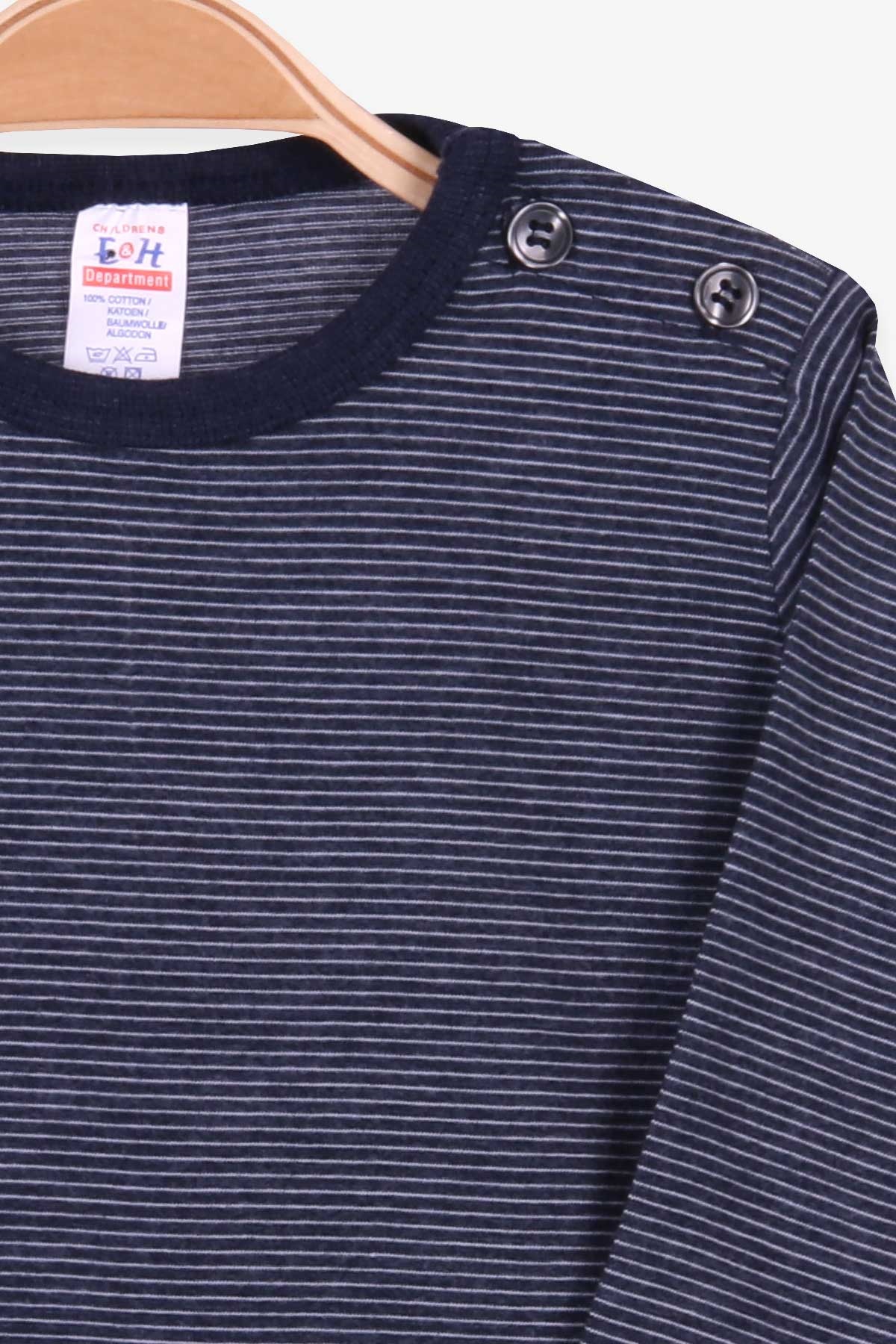 Breeze Erkek Bebek Uzun Kollu Tişört Patlı Çizgili Lacivert (9 Ay-3 Yaş)