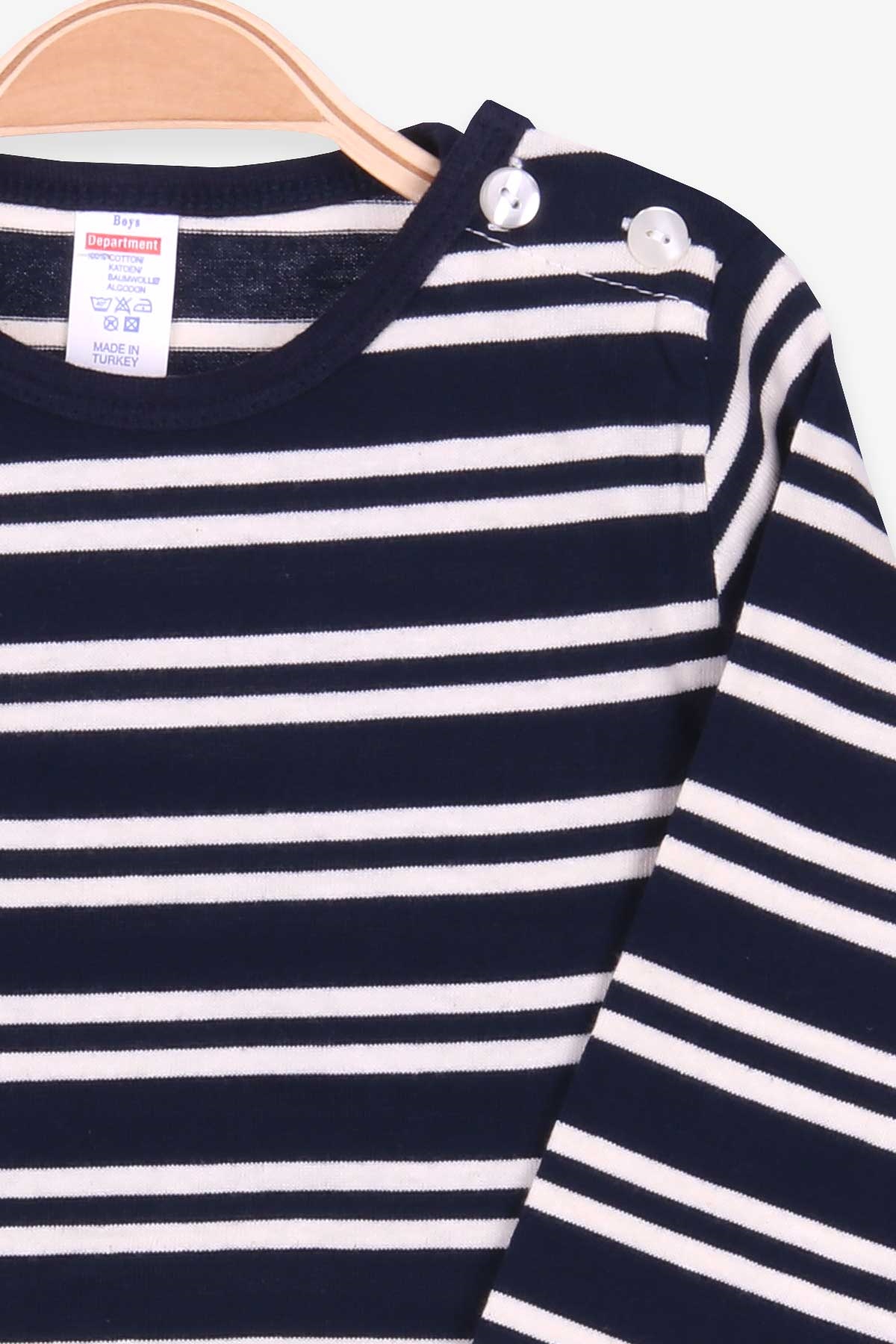 Breeze Erkek Bebek Uzun Kollu Tişört Patlı Çizgili Lacivert (9 Ay-3 Yaş)