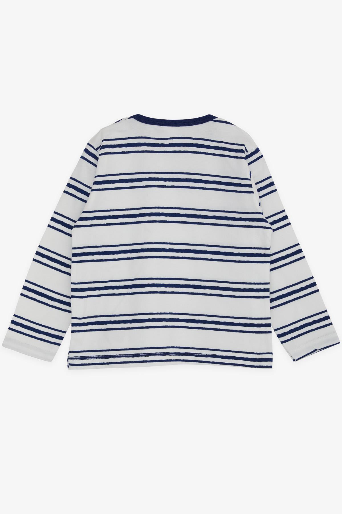 Breeze Erkek Bebek Uzun Kollu Tişört Patlı Çizgili Araba Baskılı Beyaz (9 Ay-3 Yaş)