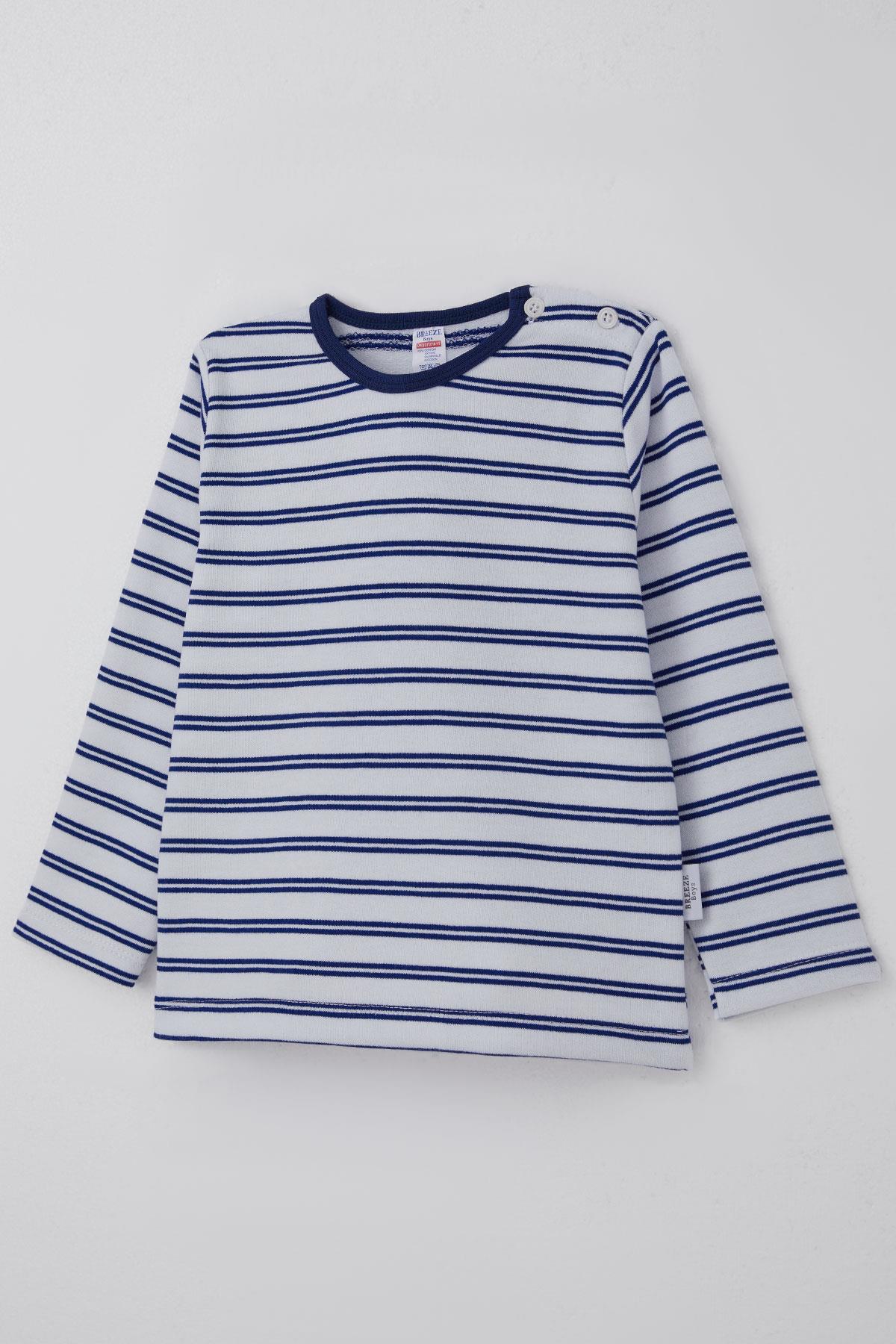 Breeze Erkek Bebek Uzun Kollu Tişört Patlı Çizgili Beyaz (9 Ay-3 Yaş)