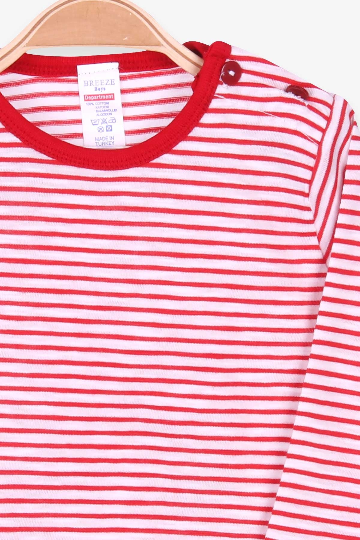 Breeze Erkek Bebek Uzun Kollu Tişört Patlı Çizgili Kırmızı (9 Ay-3 Yaş)