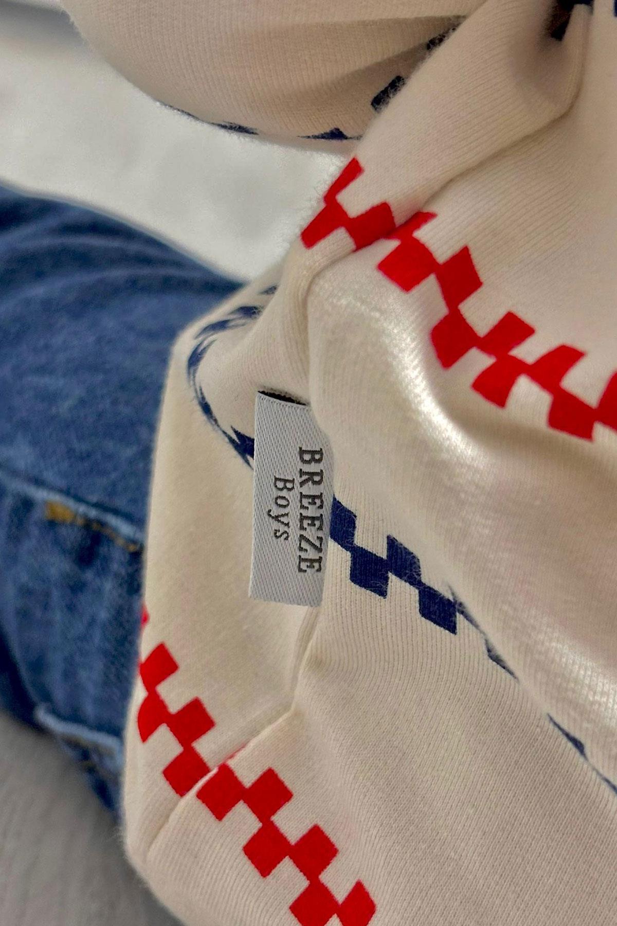 Breeze Erkek Bebek Uzun Kollu Tişört Patlı Minimal Marin Çizgili Krem (9 Ay-3 Yaş)