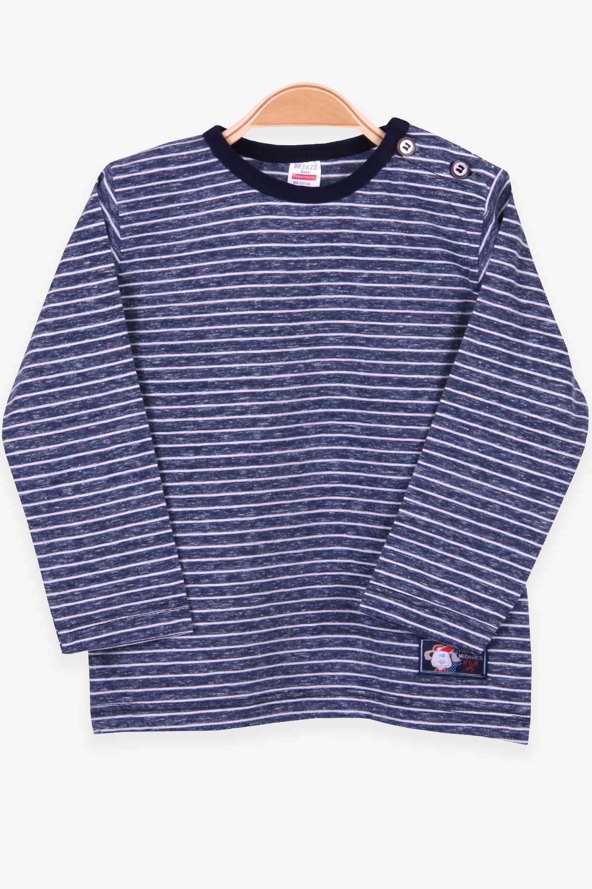 Breeze Erkek Bebek Uzun Kollu Tişört Patlı Çizgili İndigo (9 Ay-3 Yaş)