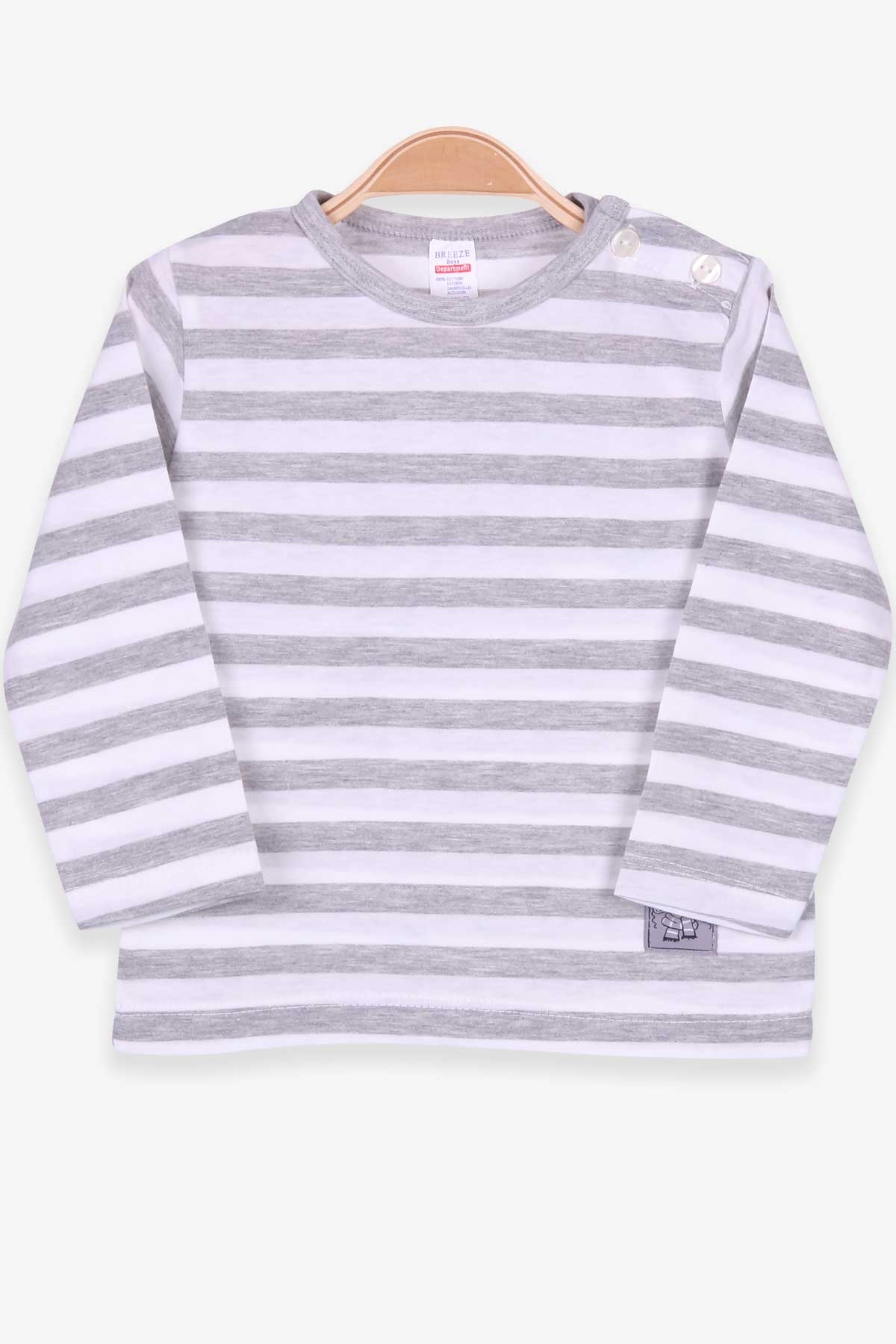 Breeze Erkek Bebek Uzun Kollu Tişört Patlı Çizgili Açık Gri (9 Ay-3 Yaş)