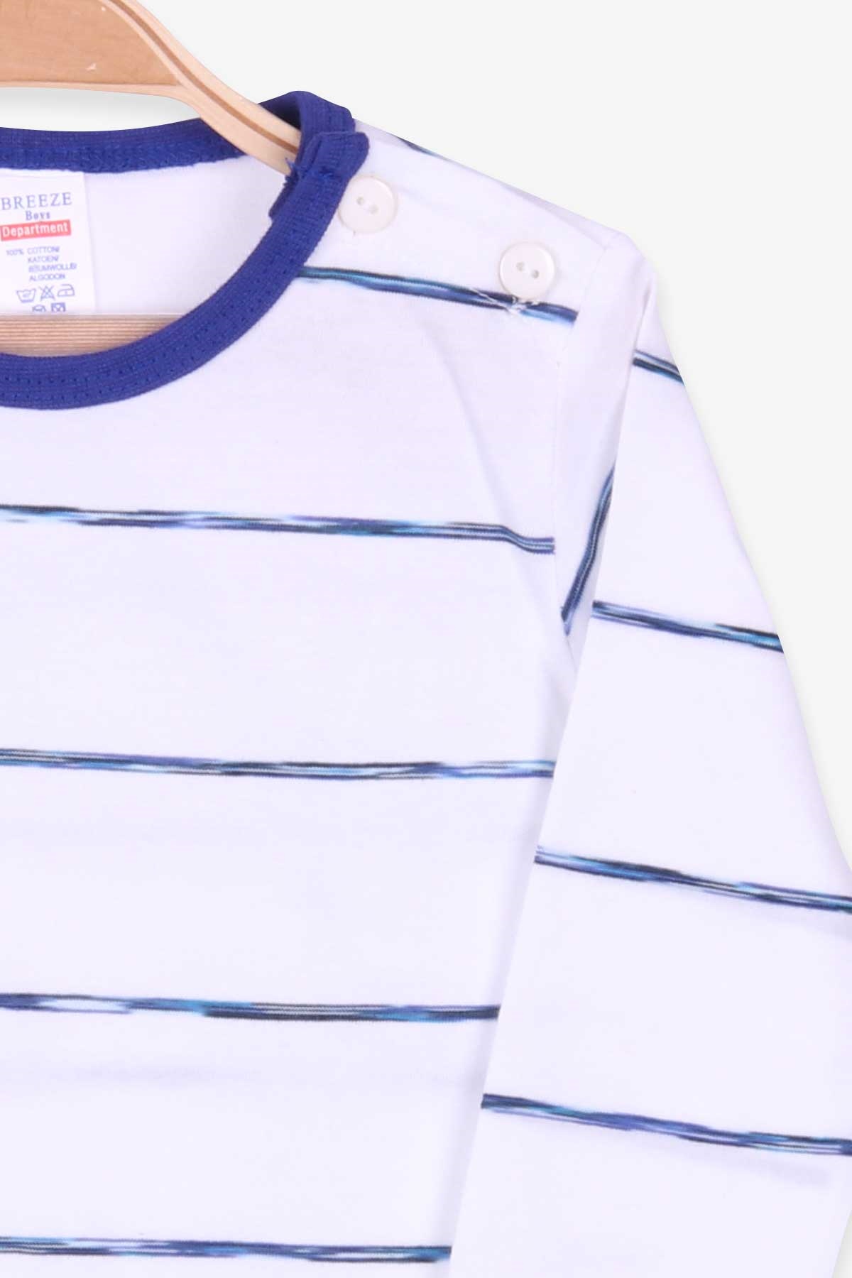 Breeze Erkek Bebek Uzun Kollu Tişört Patlı Çizgili Beyaz (9 Ay-3 Yaş)