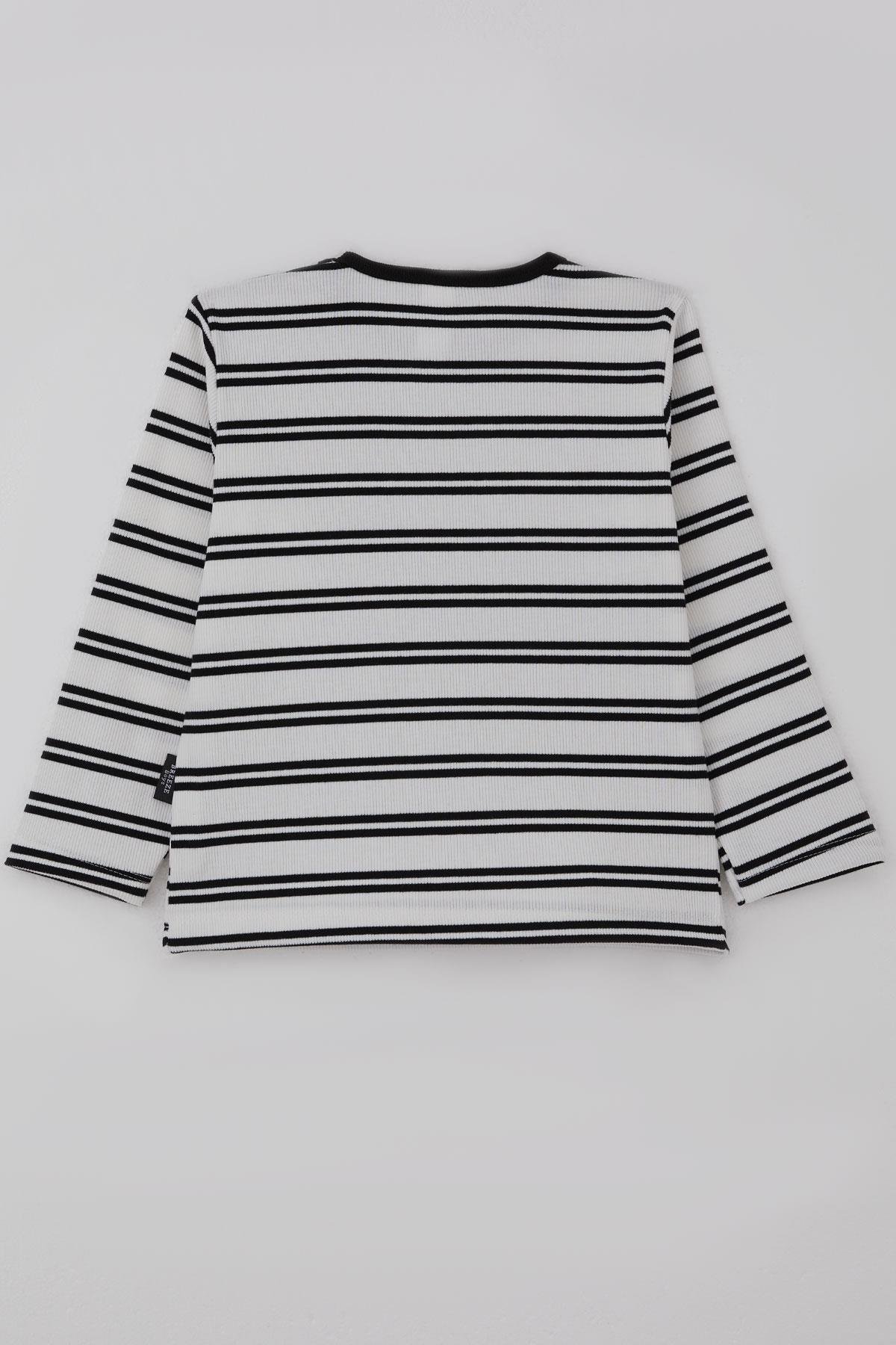 Breeze Erkek Bebek Uzun Kollu Tişört Patlı Çizgili Beyaz (9 Ay-3 Yaş)
