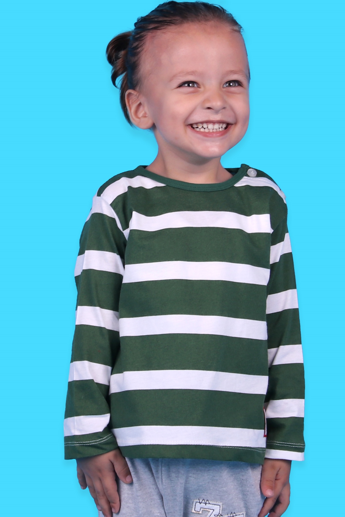 Breeze Erkek Bebek Uzun Kollu Tişört Patlı Çizgili Koyu Yeşil (9 Ay-3 Yaş)
