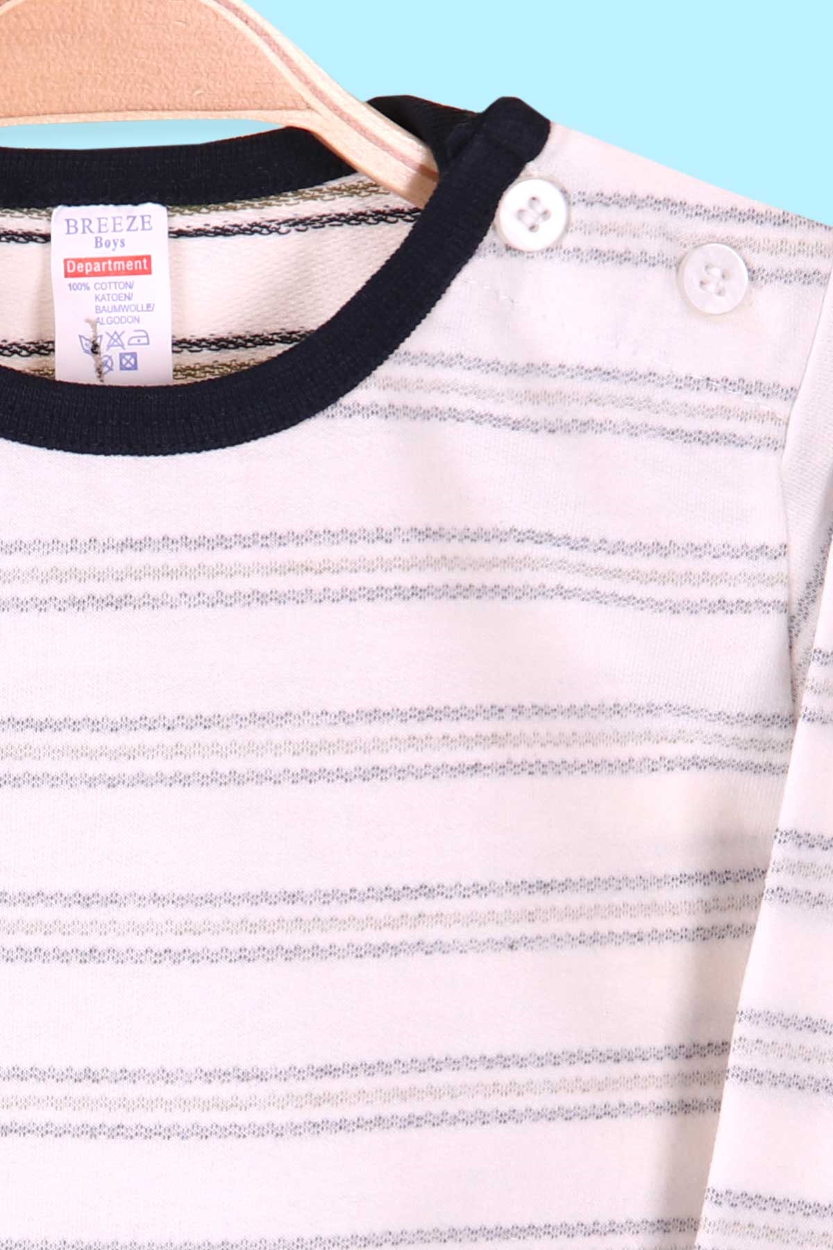Breeze Erkek Bebek Uzun Kollu Tişört Patlı Çizgili Beyaz (9 Ay-3 Yaş)