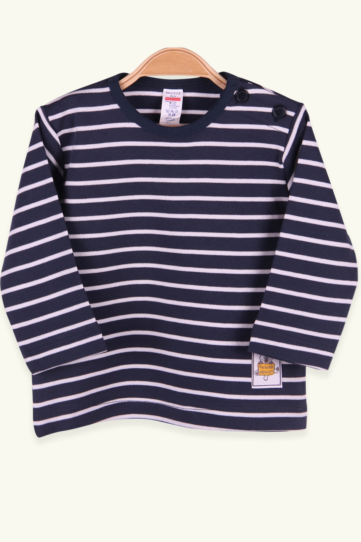 Breeze Erkek Bebek Uzun Kollu Tişört Patlı Çizgili İndigo (9 Ay-3 Yaş)