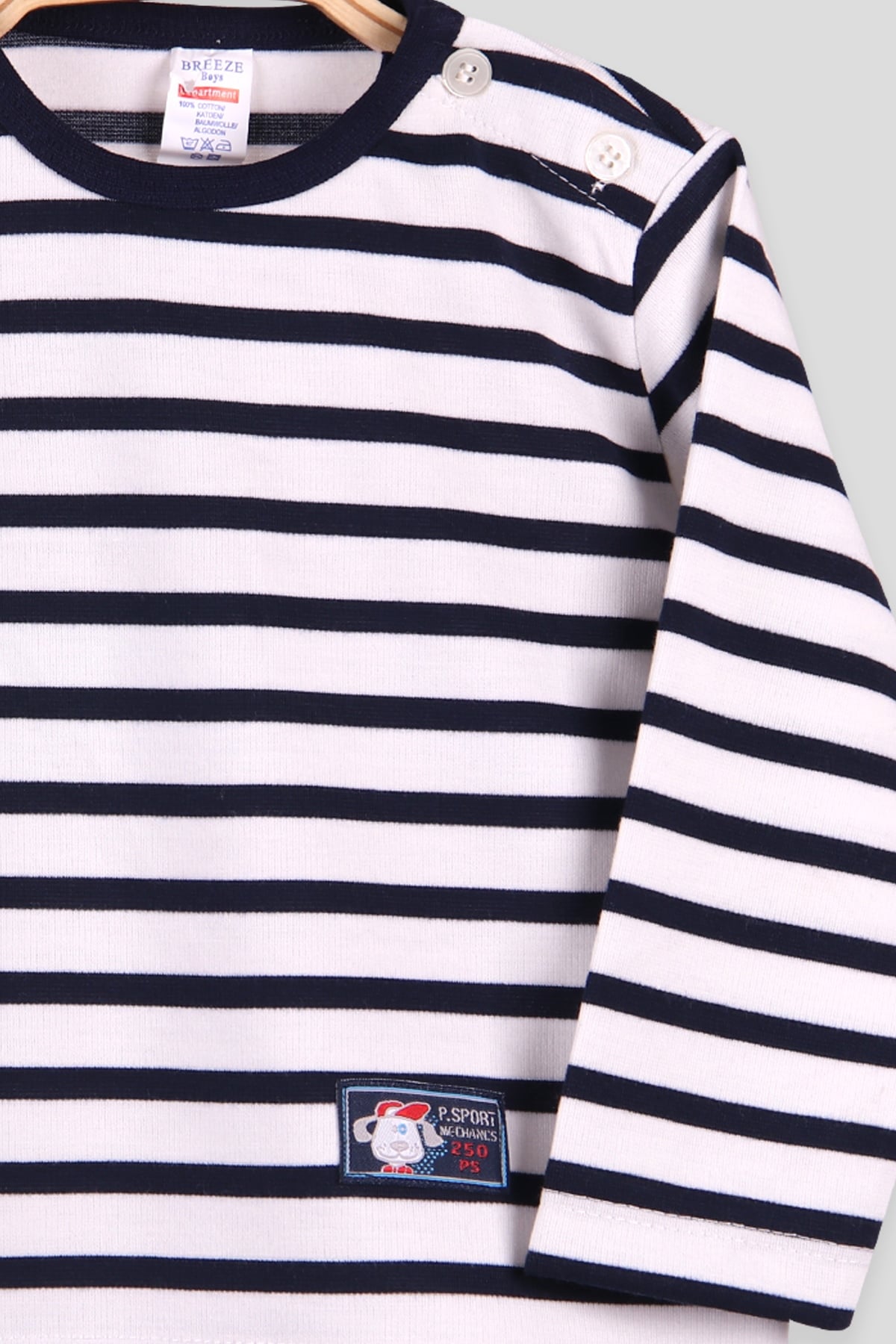 Breeze Erkek Bebek Uzun Kollu Tişört Patlı Çizgili Lacivert (9 Ay-3 Yaş)