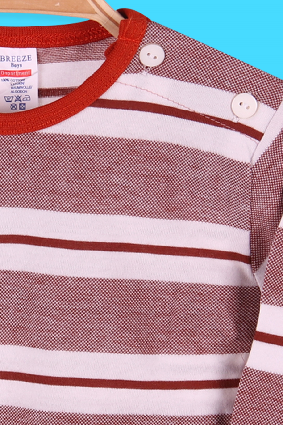 Breeze Erkek Bebek Uzun Kollu Tişört Patlı Çizgili Tarçın (9 Ay-3 Yaş)