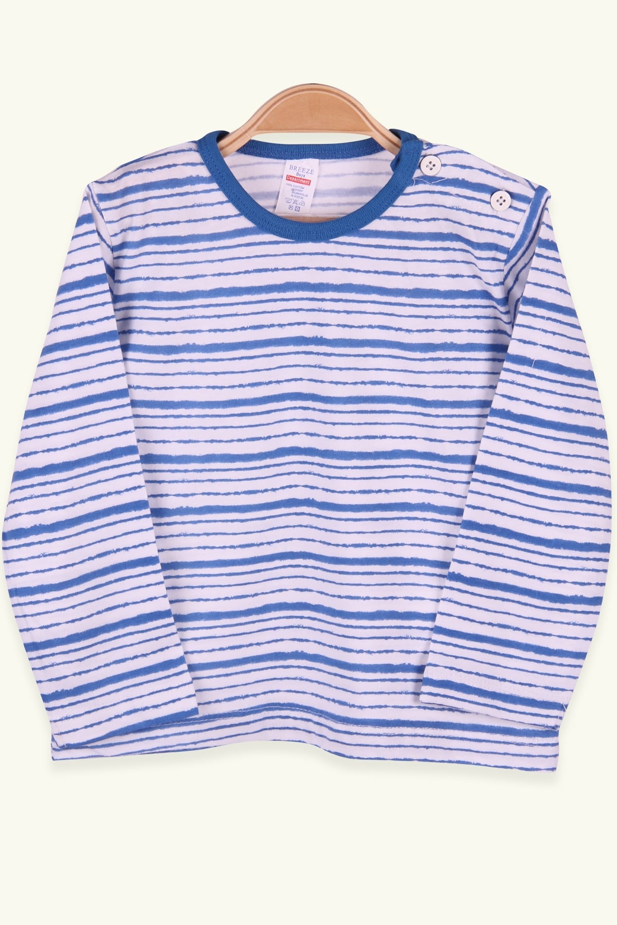 Breeze Erkek Bebek Uzun Kollu Tişört Patlı Çizgili Mavi (9 Ay-3 Yaş)