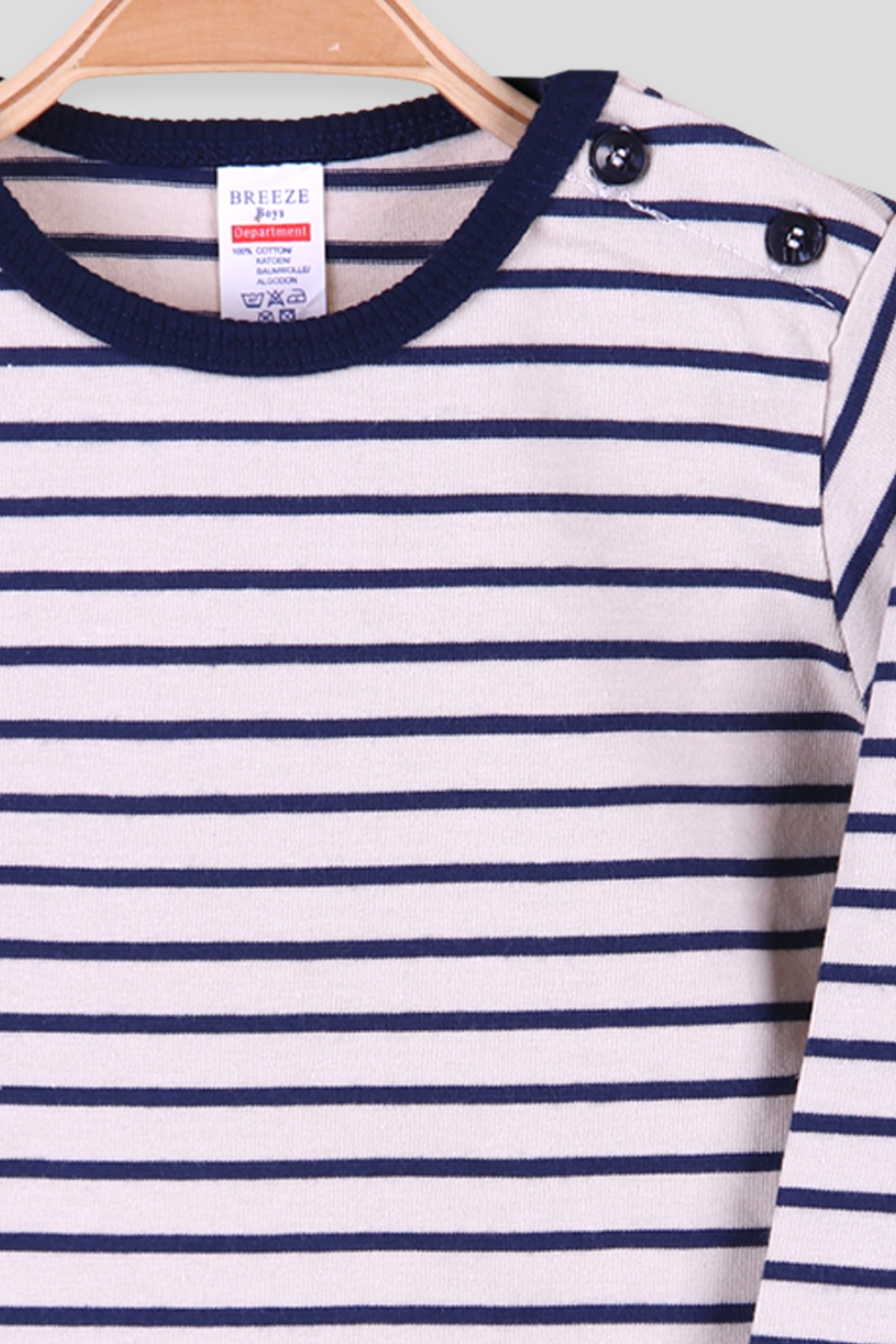 Breeze Erkek Bebek Uzun Kollu Tişört Patlı Çizgili Bej (9 Ay-3 Yaş)