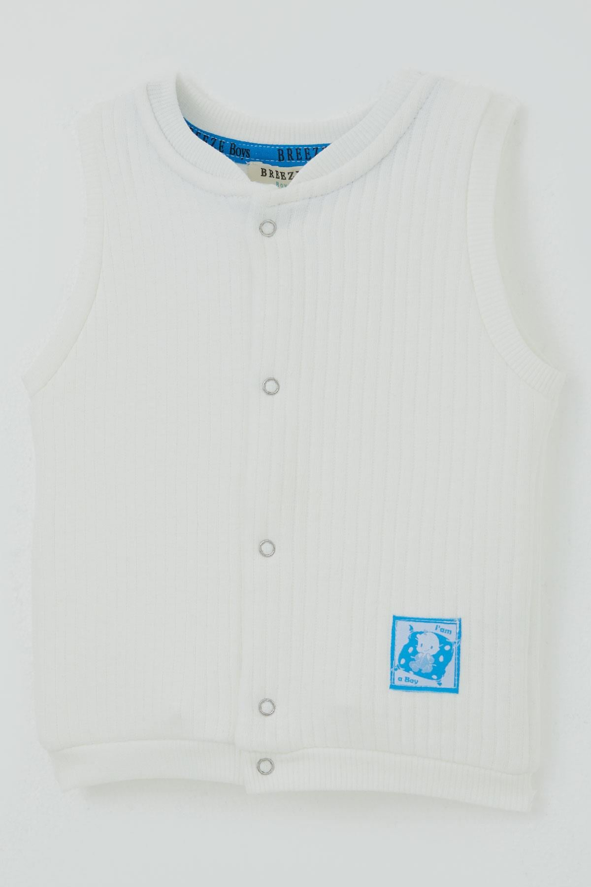 Breeze Erkek Bebek Yelek Çıtçıtlı Sevimli Bebek Armalı Ekru (4 Ay-4 Yaş)