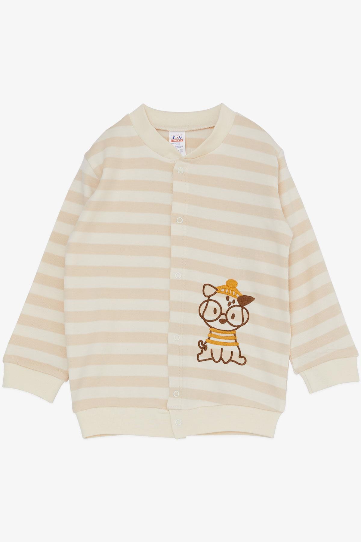 Breeze Erkek Bebek Zıbınlı 3 lü Takım Sevimli Dalmaçyalı Gözlüklü Köpekçik Nakışlı Krem (4 Ay-1 Yaş)