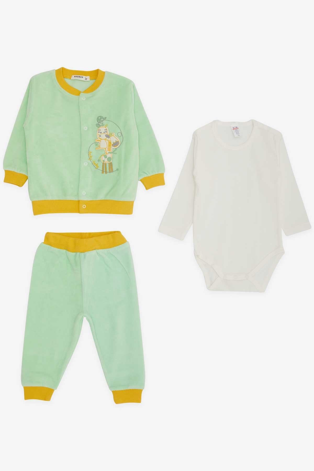 Breeze Erkek Bebek Zıbınlı 3 lü Takım Nakışlı Su Yeşili (6 Ay)