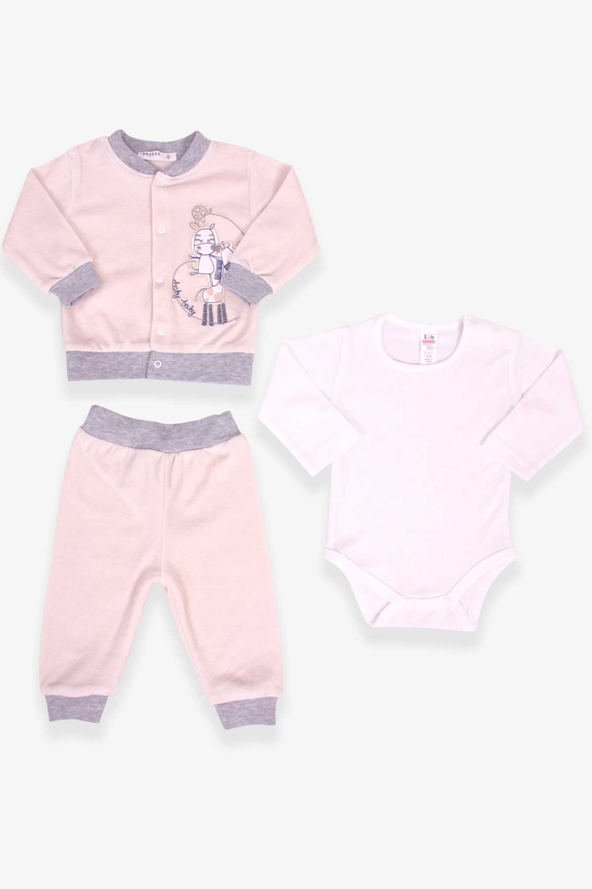 Breeze Erkek Bebek Zıbınlı 3 lü Takım Nakışlı Krem (0-3 Ay-9 Ay)