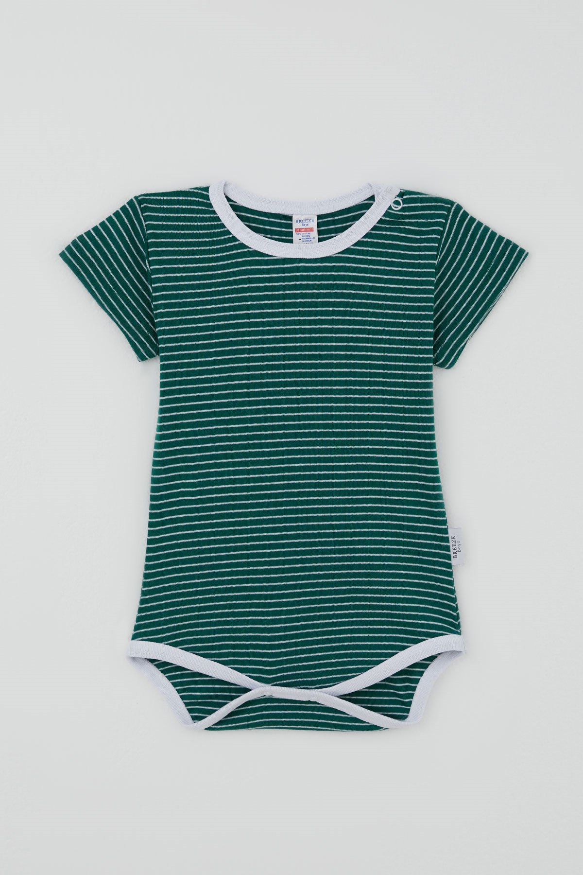 Breeze Erkek Çocuk Çıtçıtlı Kısa Kollu Zıbın Body Çizgili Zümrüt Yeşili (1-3 Yaş)