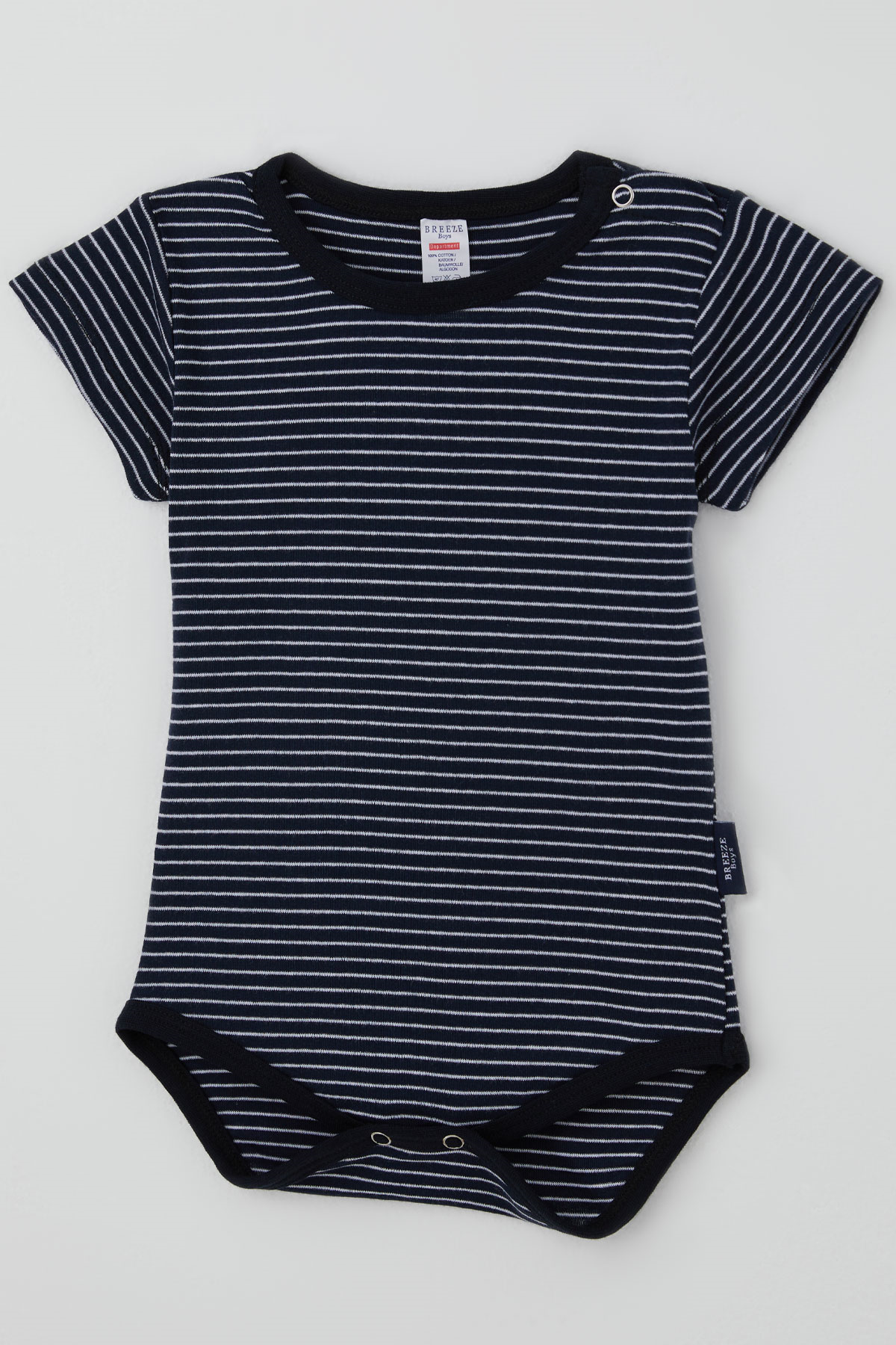 Breeze Erkek Çocuk Çıtçıtlı Kısa Kollu Zıbın Body Çizgili Lacivert (1-3 Yaş)