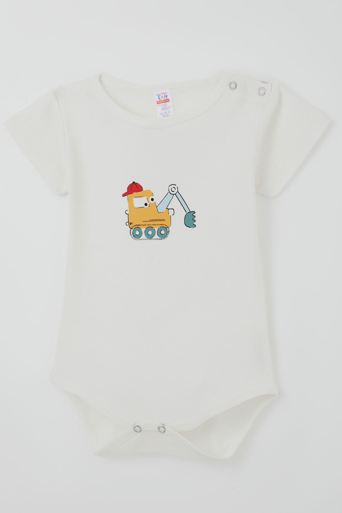 Breeze Erkek Çocuk Çıtçıtlı Kısa Kollu Zıbın Body Şapkalı Sevimli İş Makinesi Baskılı Ekru (1-3 Yaş)