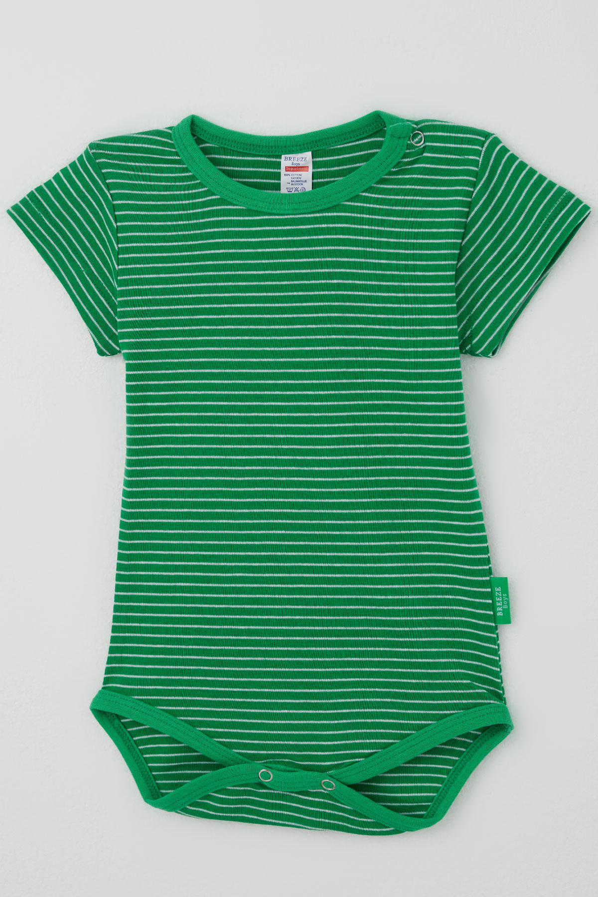 Breeze Erkek Çocuk Çıtçıtlı Kısa Kollu Zıbın Body Çizgili Yeşil (1-3 Yaş)