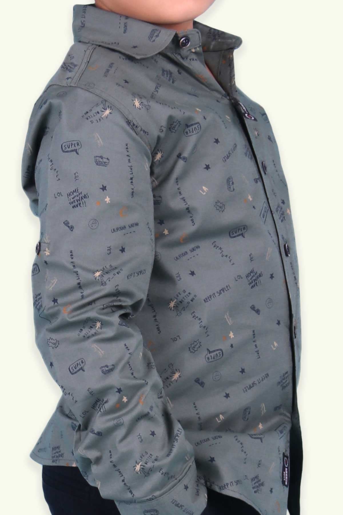 Breeze Erkek Çocuk Desenli Gömlek Haki (9 Ay-8 Yaş)
